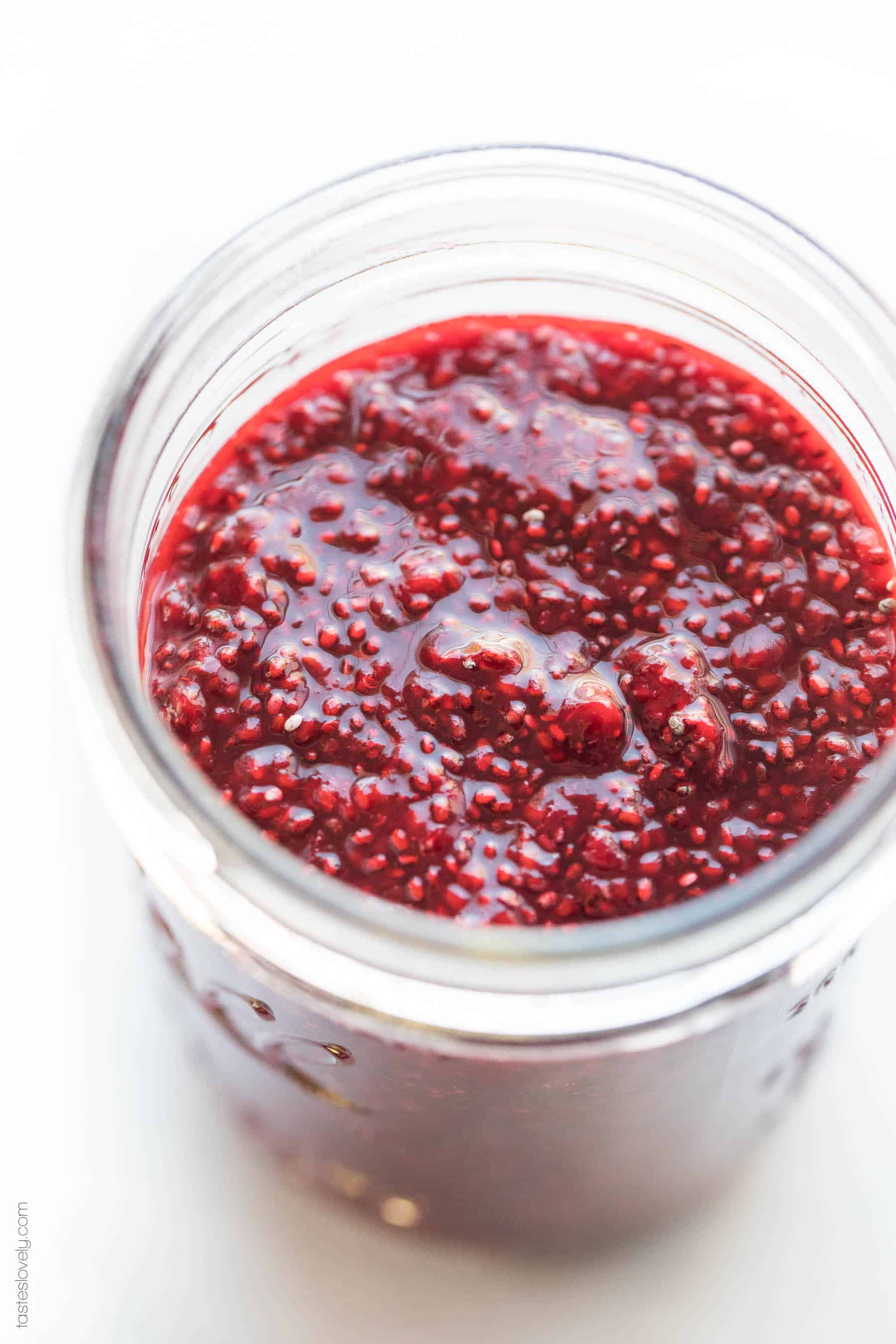 Paleo Chia Seed Jam with Frozen Berries - use any frozen berry! Sweetened with coconut sugar and freezer friendly.