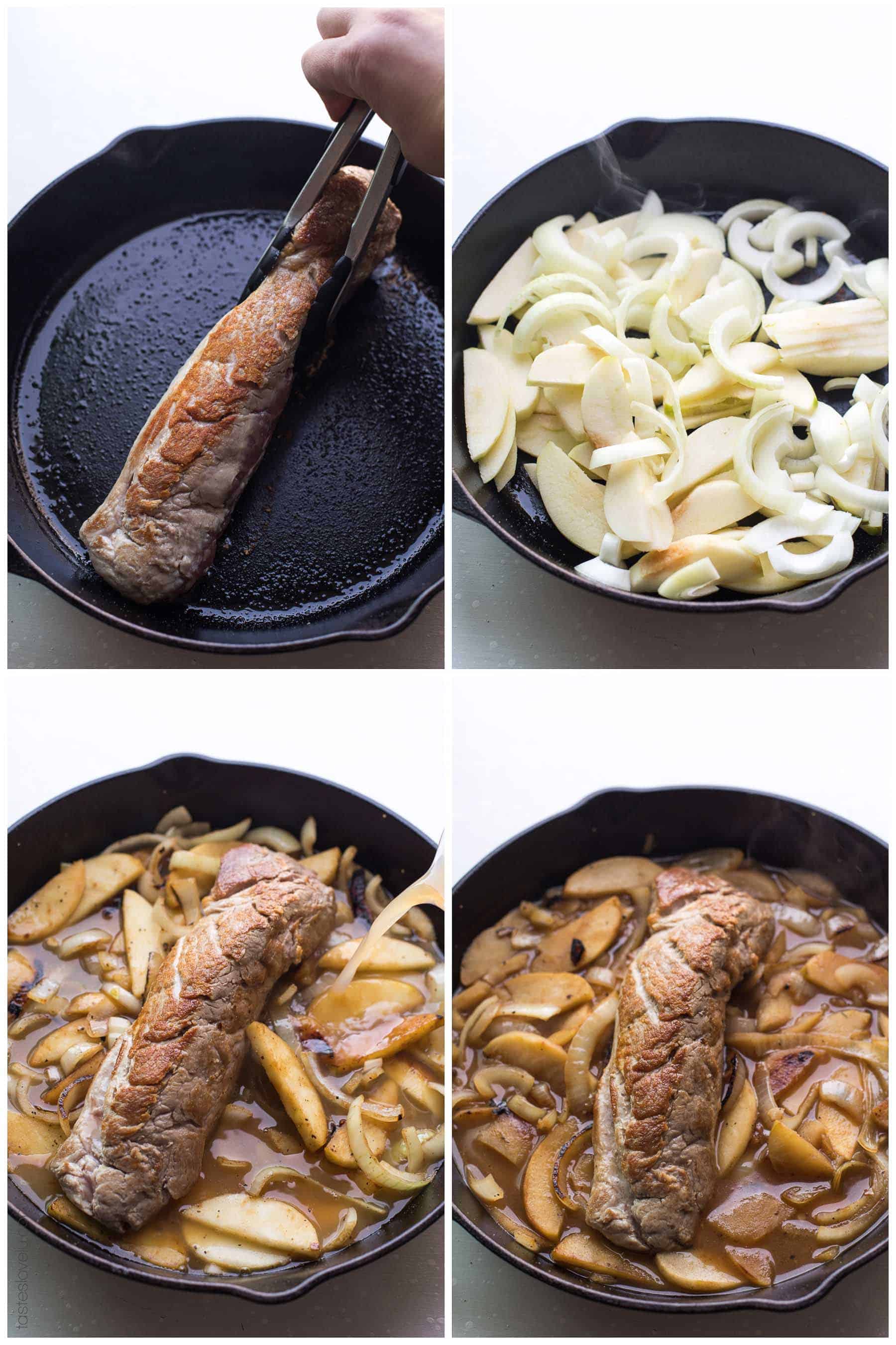 Paleo and Whole30 Apple & Onion Braised Pork Tenderloin - a flavorful and juicy dinner recipe that is dairy free, gluten free, sugar free