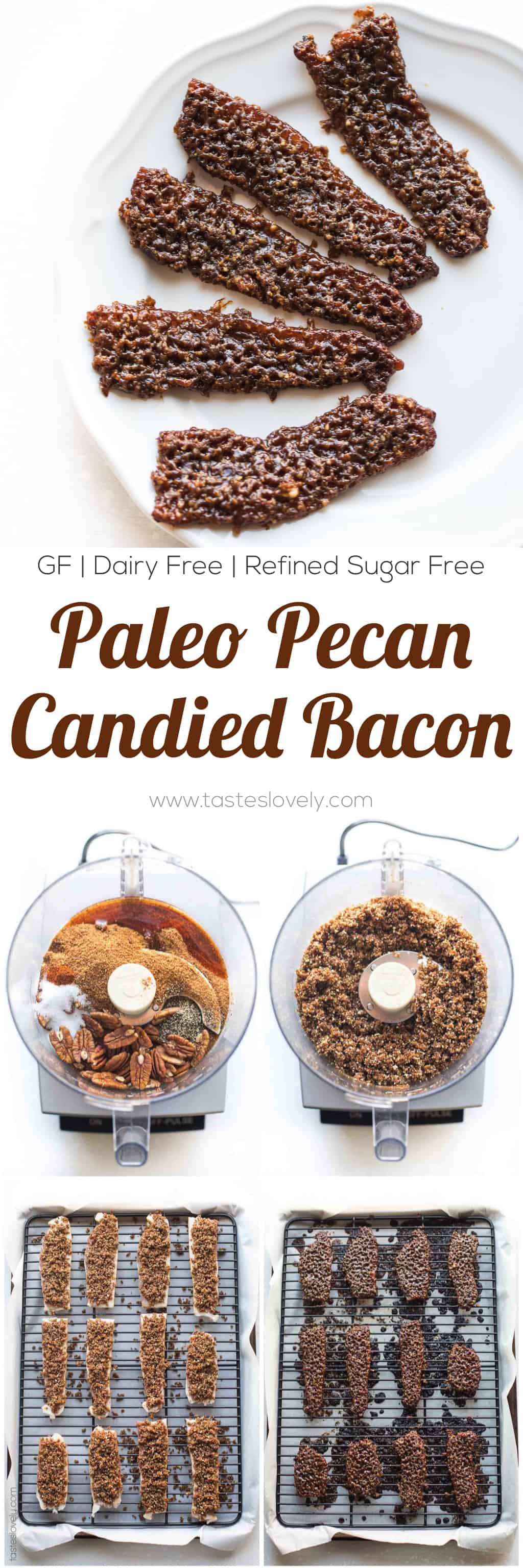 Paleo Pecan Candied Bacon - a salty + sweet brunch side or appetizer recipe (gluten free, dairy free, refined sugar free)