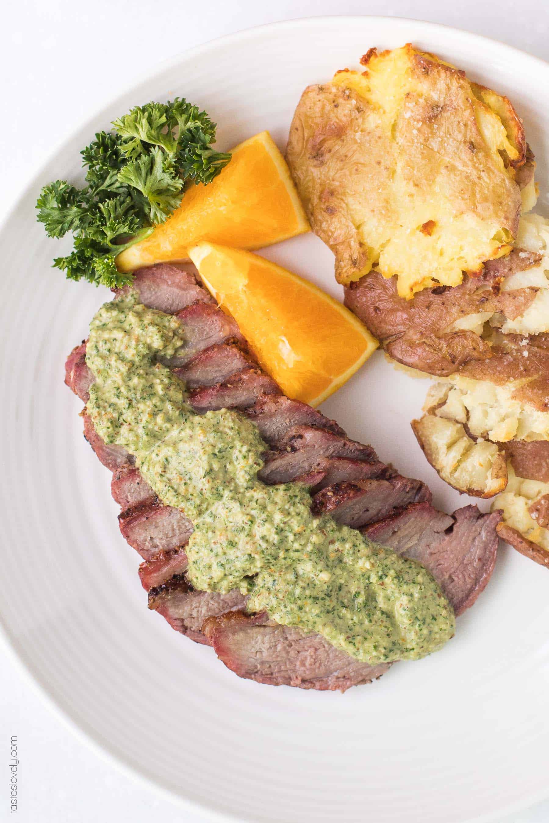 Paleo + Whole30 Tri Tip with Orange Parsley Sauce Recipe - a 30 minute summer grilling recipe. Gluten free, grain free, dairy free, sugar free, keto, clean eating, real food.