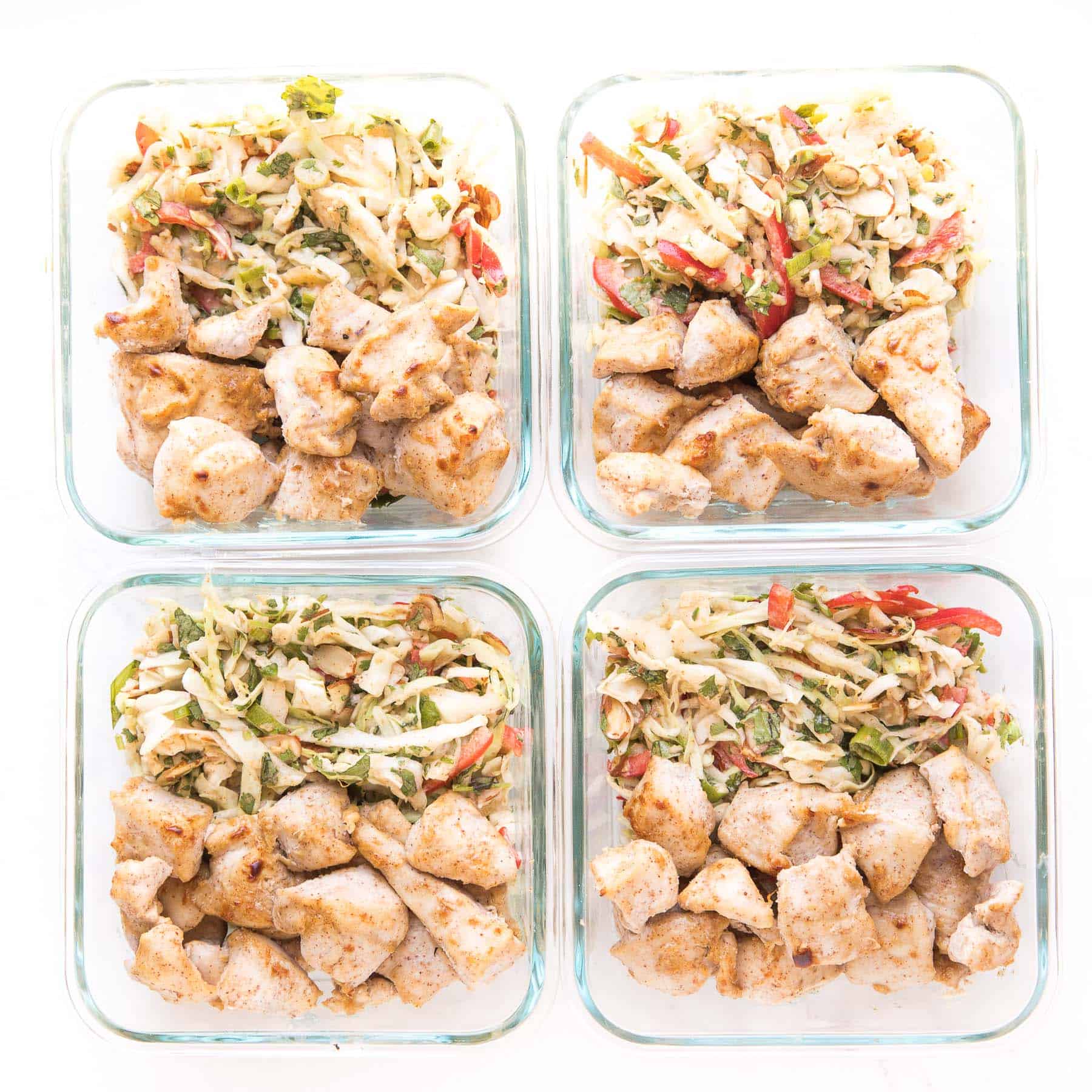 whole30 + keto thai chicken stay meal prep in containers