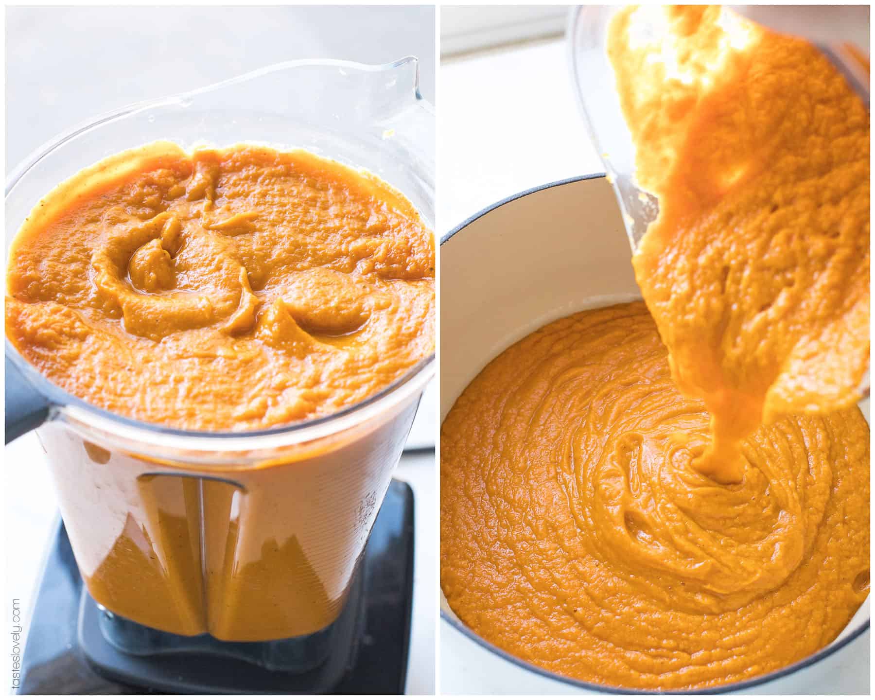 Blended and poured butternut squash soup