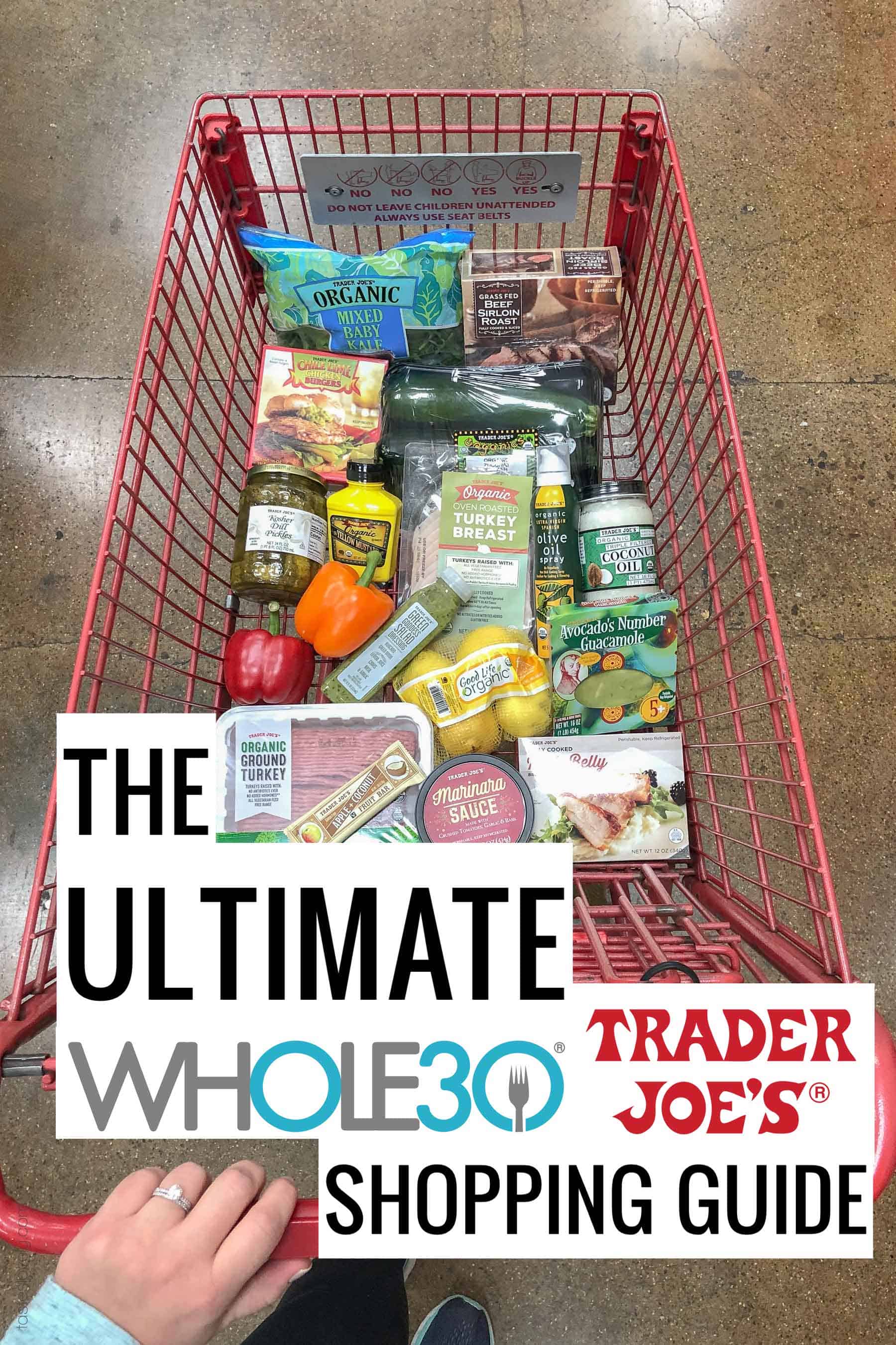 Trader Joe's grocery cart with whole30 compliant items