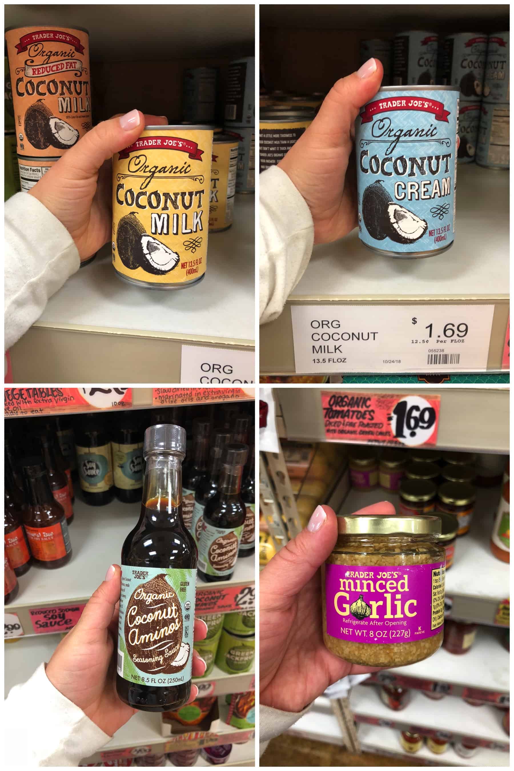 photos of whole30 compliant pantry staples at trader joe's 