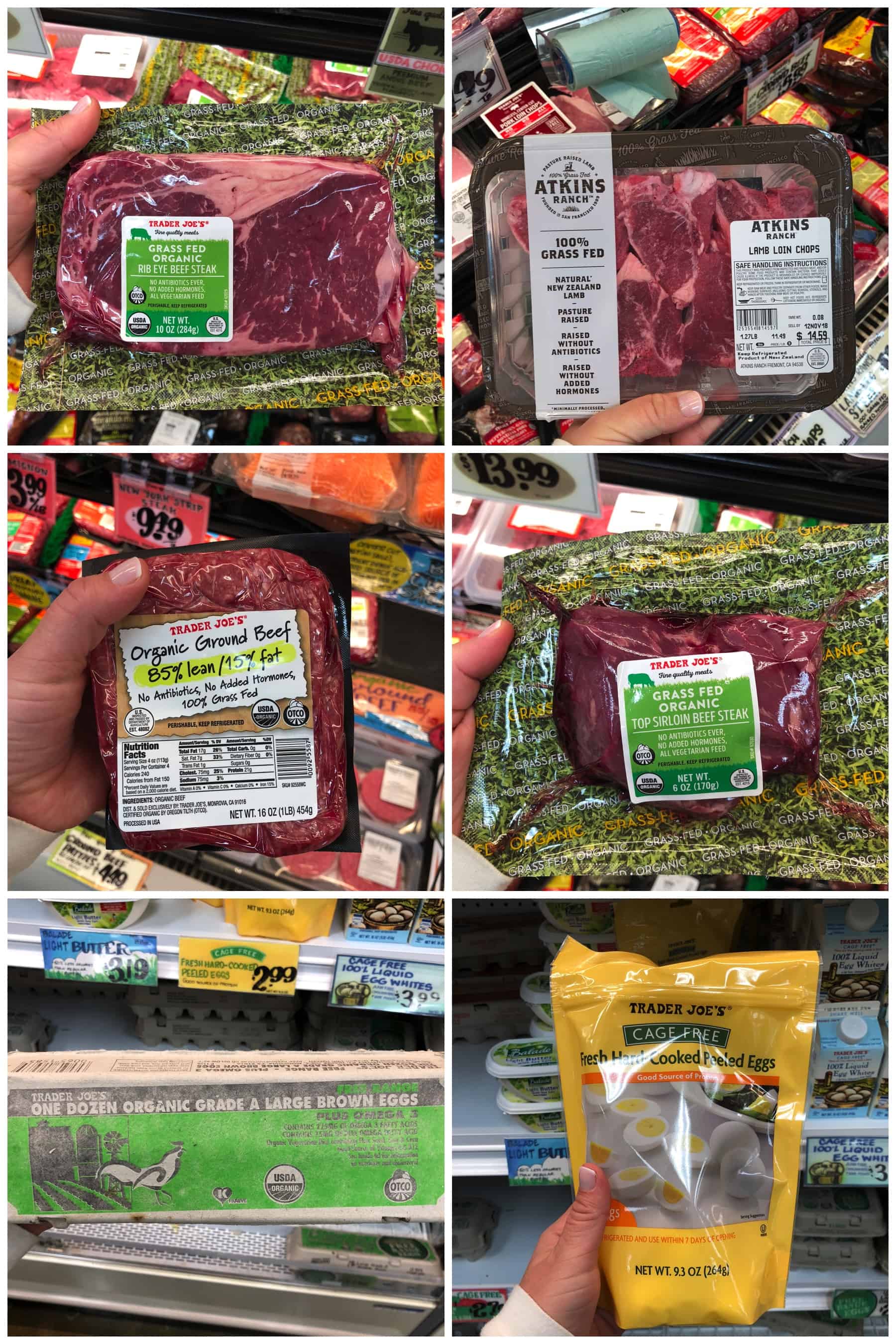 photos of meat and eggs at trader joe's