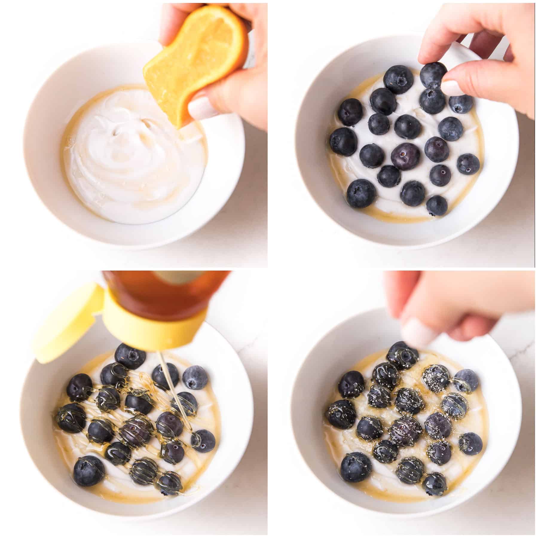 steps to making salted honey blueberries + coconut whipped cream