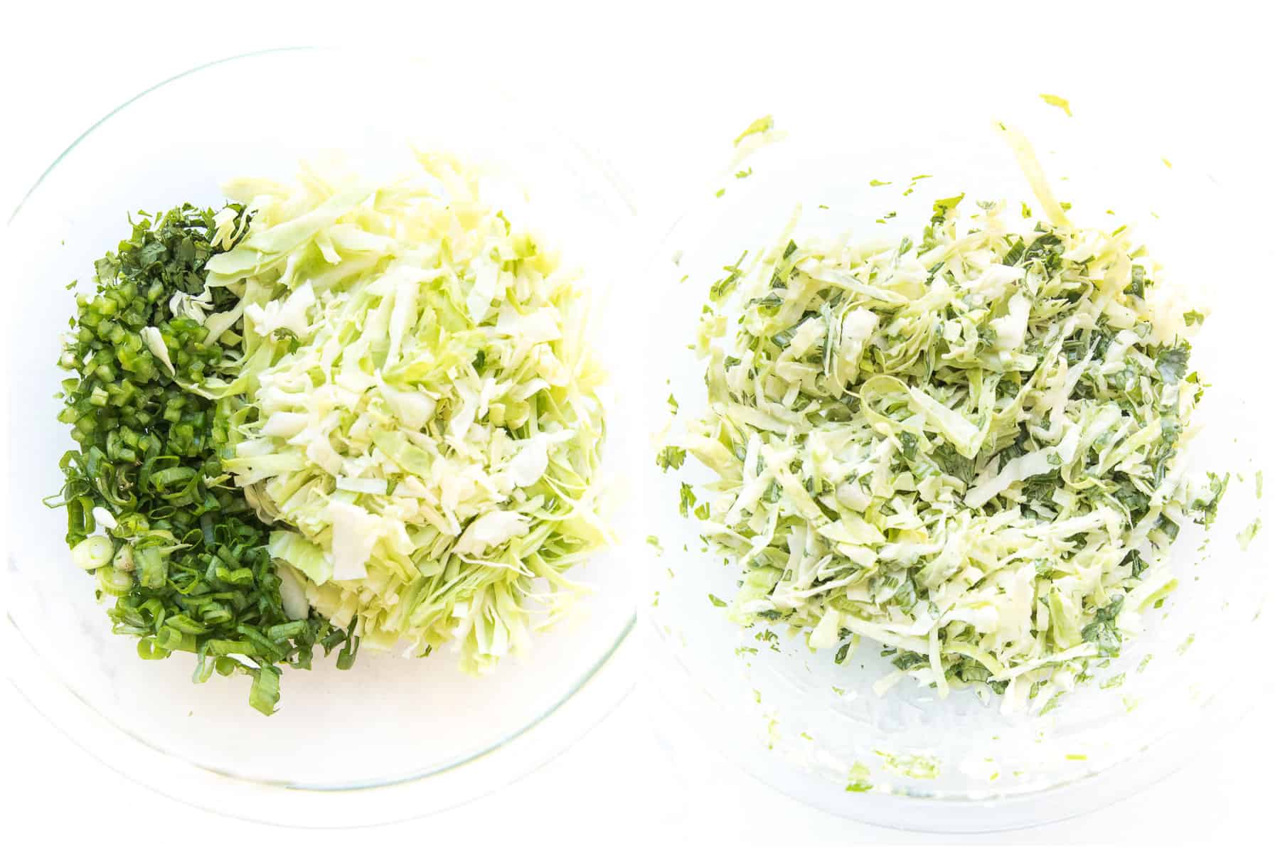 steps to making coleslaw on a white background