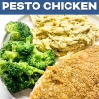 pinterest long pin for crispy baked pesto chicken