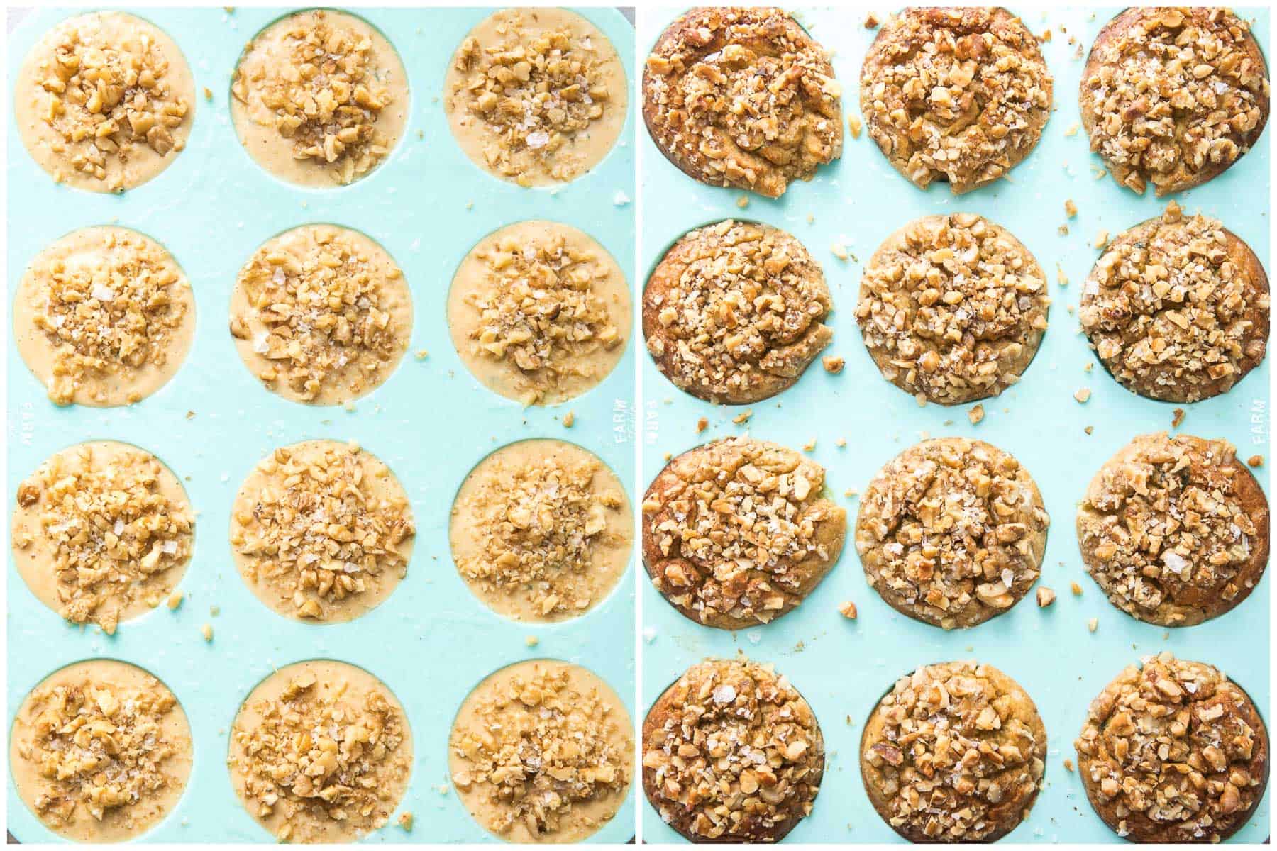 before and after baking of paleo zucchini muffins