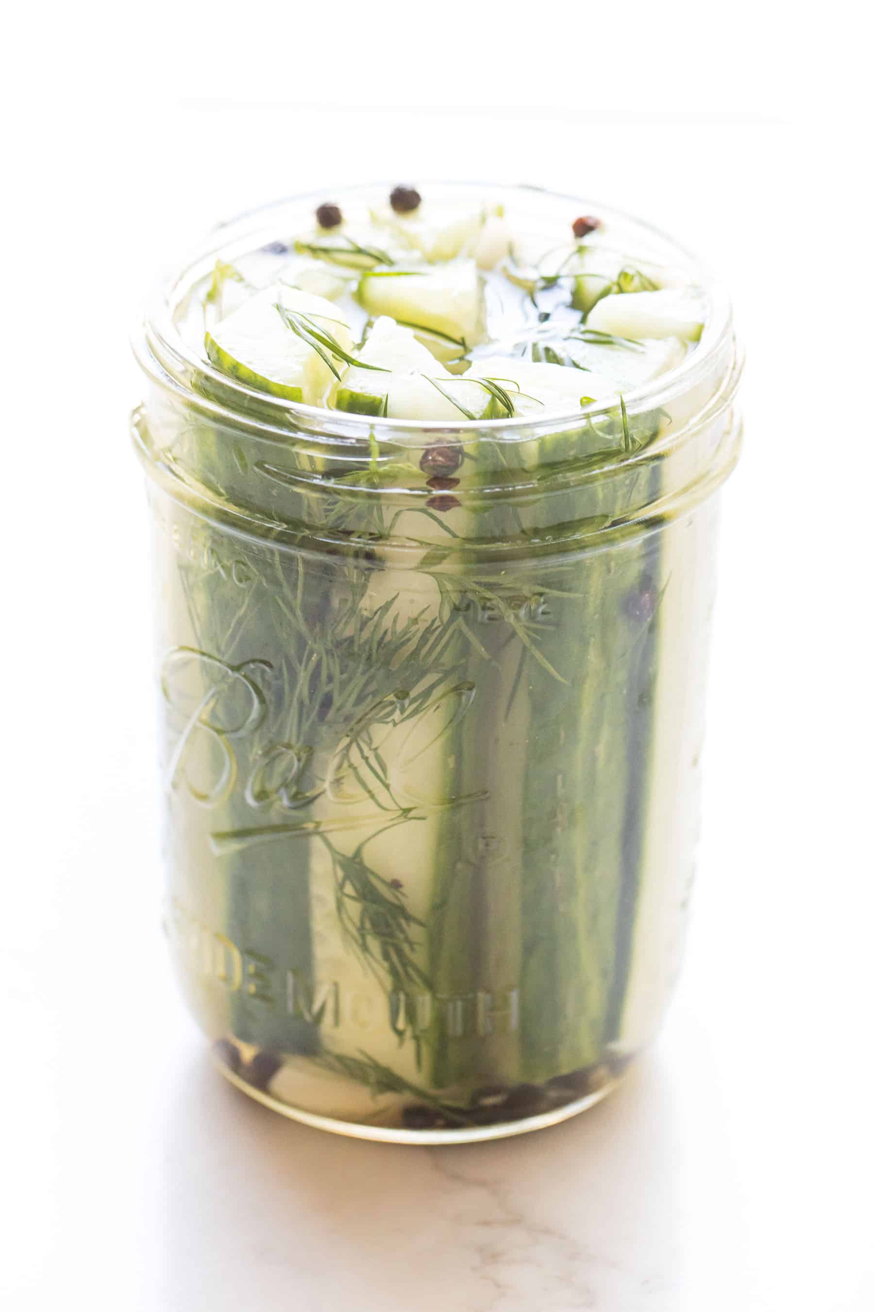 homemade pickles in a mason jar