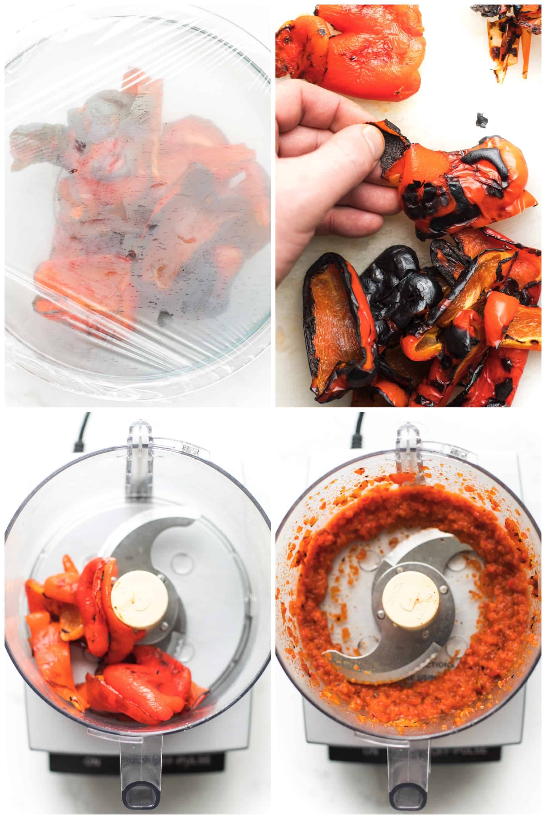 steps to roasted, peeling and chopping a roasted red pepper