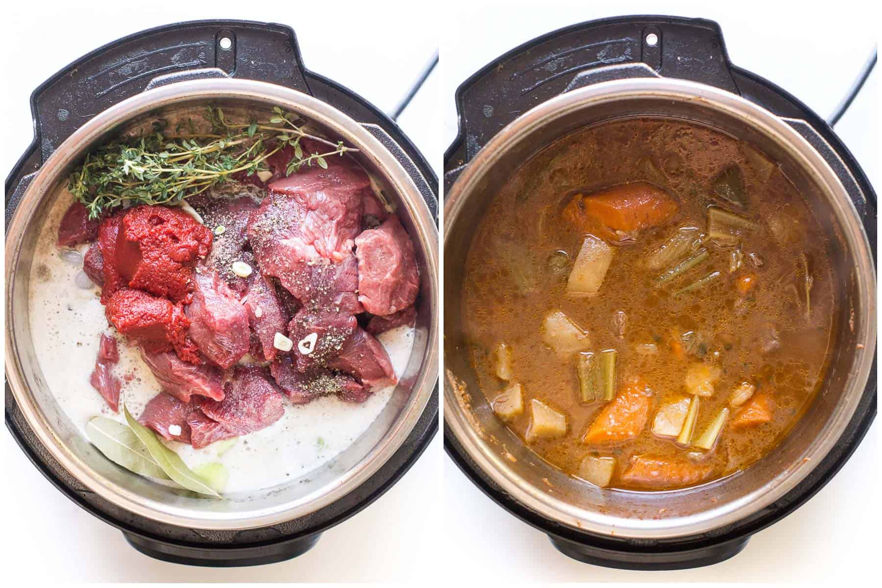 steps to making beef stew in the instant pot before and after