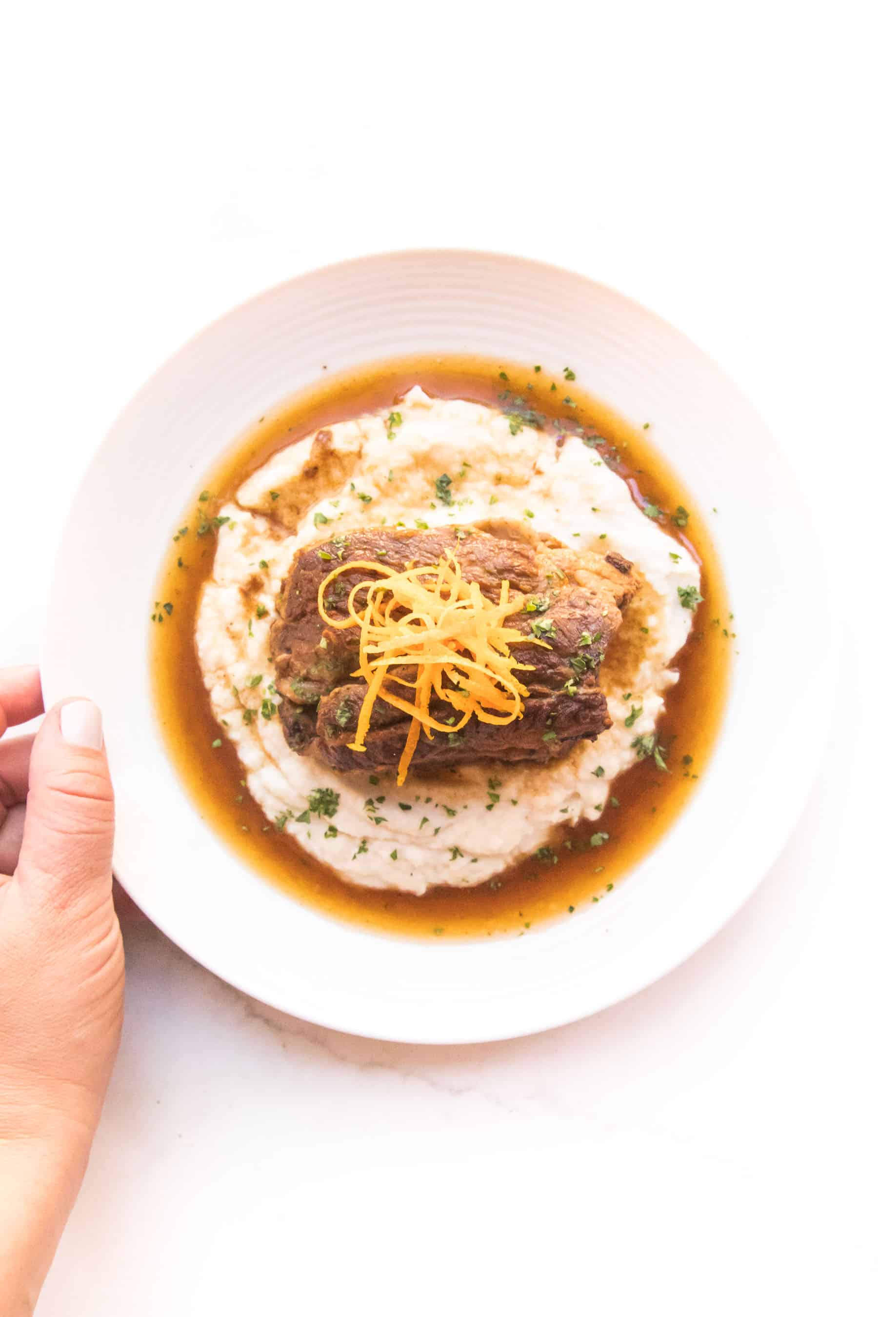 moroccan short ribs over mashed cauliflower