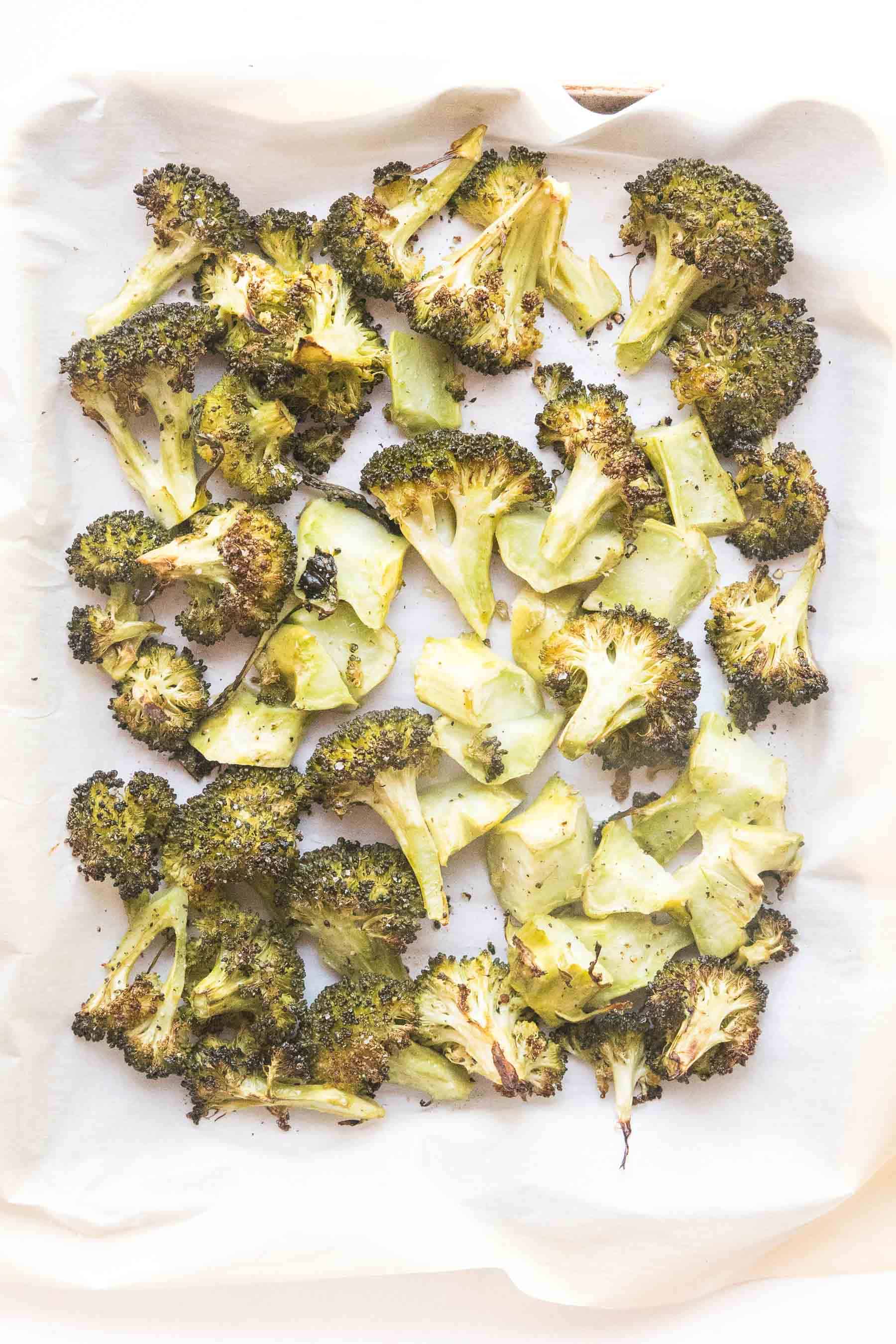 roasted broccoli on a sheet pan