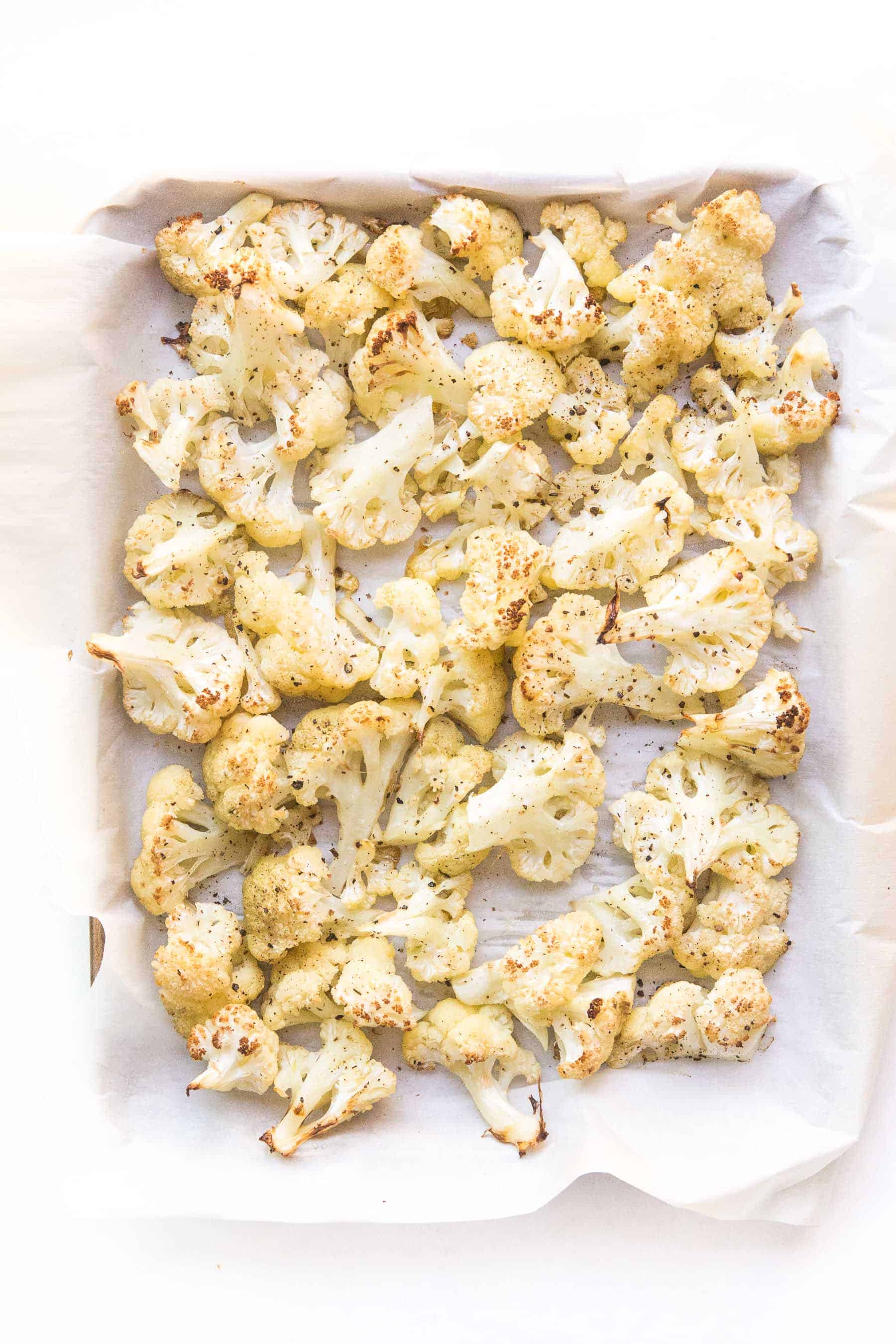 Roasted cauliflower on a sheet pan