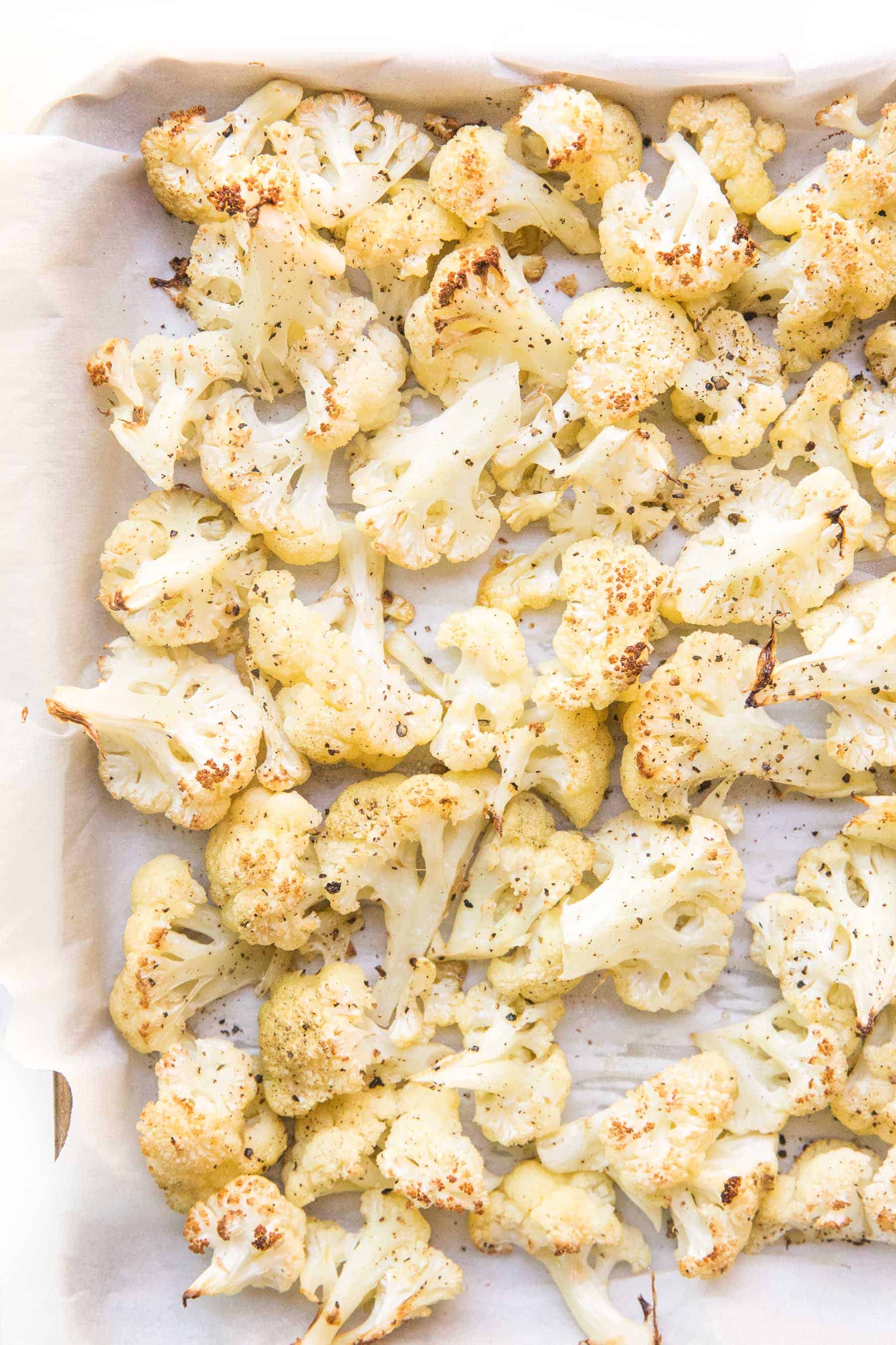 Roasted cauliflower on a sheet pan