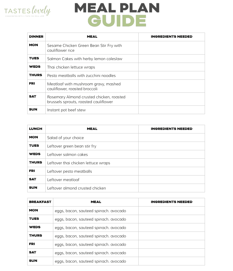 Whole30 + keto weekly meal plan