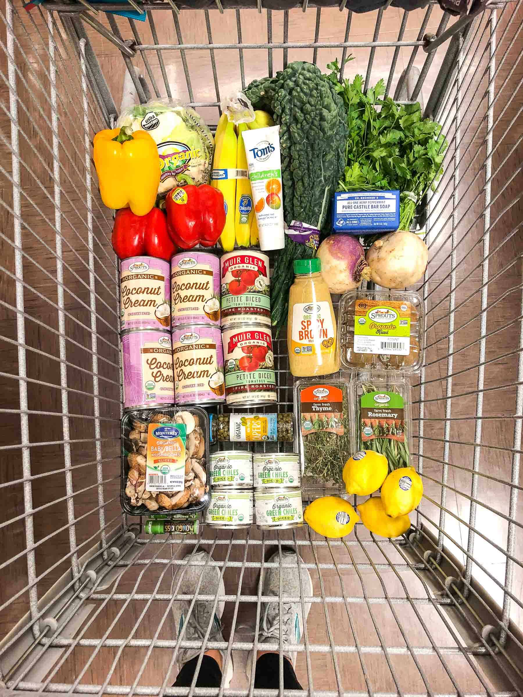 whole30 keto grocery haul groceries in a grocery cart