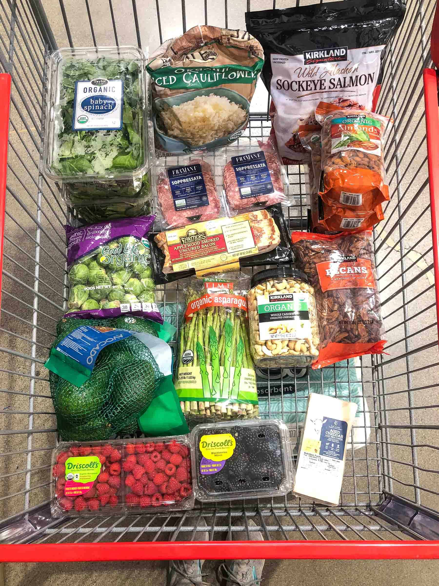 whole30 keto costco grocery haul groceries in a grocery cart