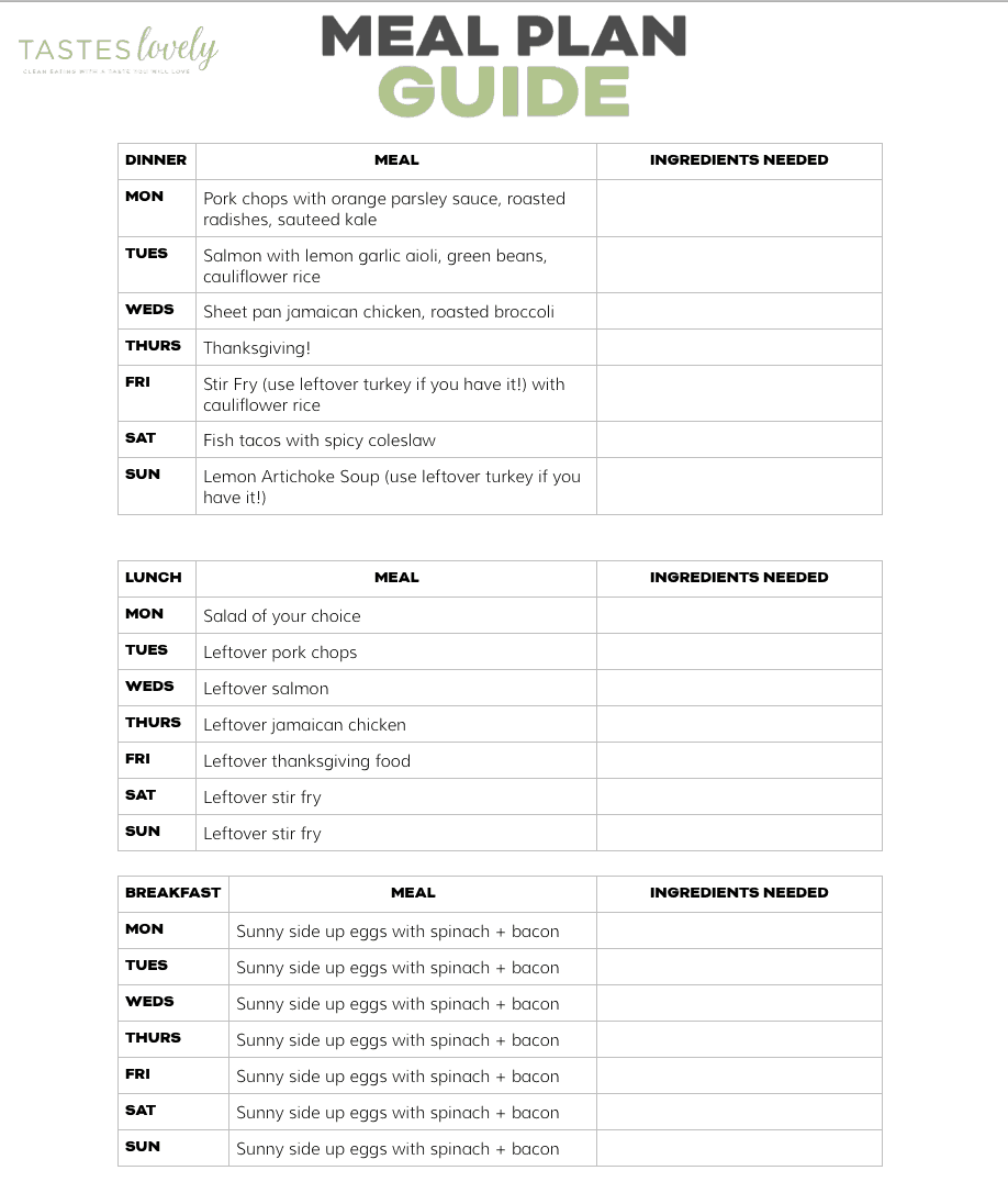 printable weekly meal plan whole30 keto