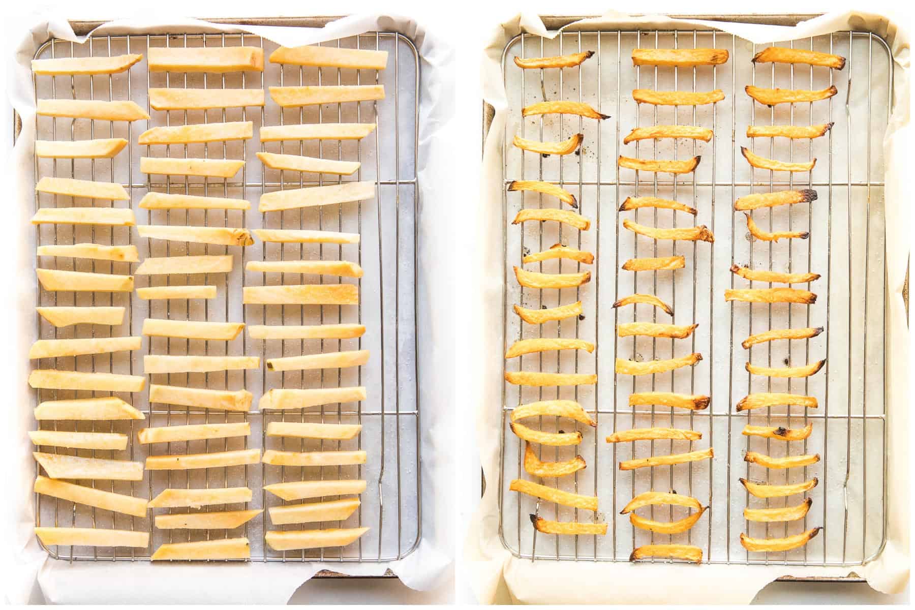 keto french fries on a wire baking rack