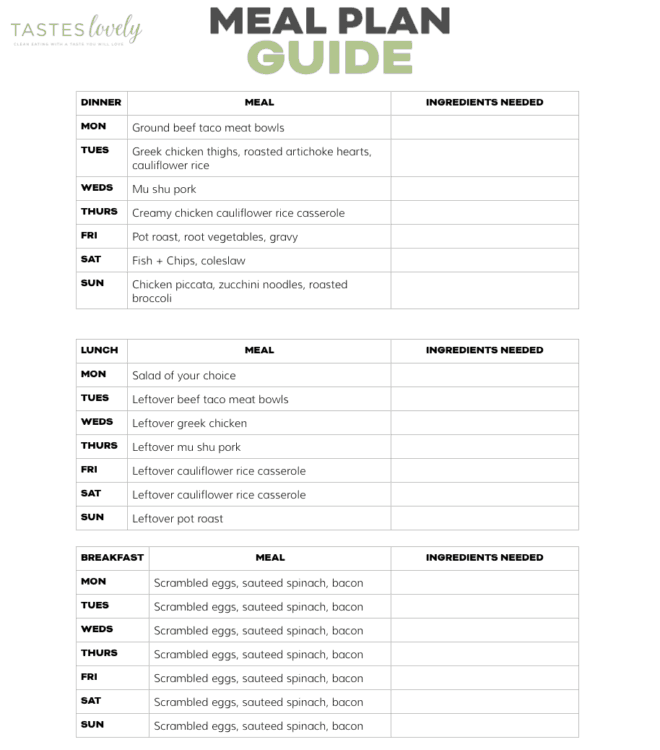 Whole30 Keto Weekly Meal Plan (February Week 1) - Tastes Lovely