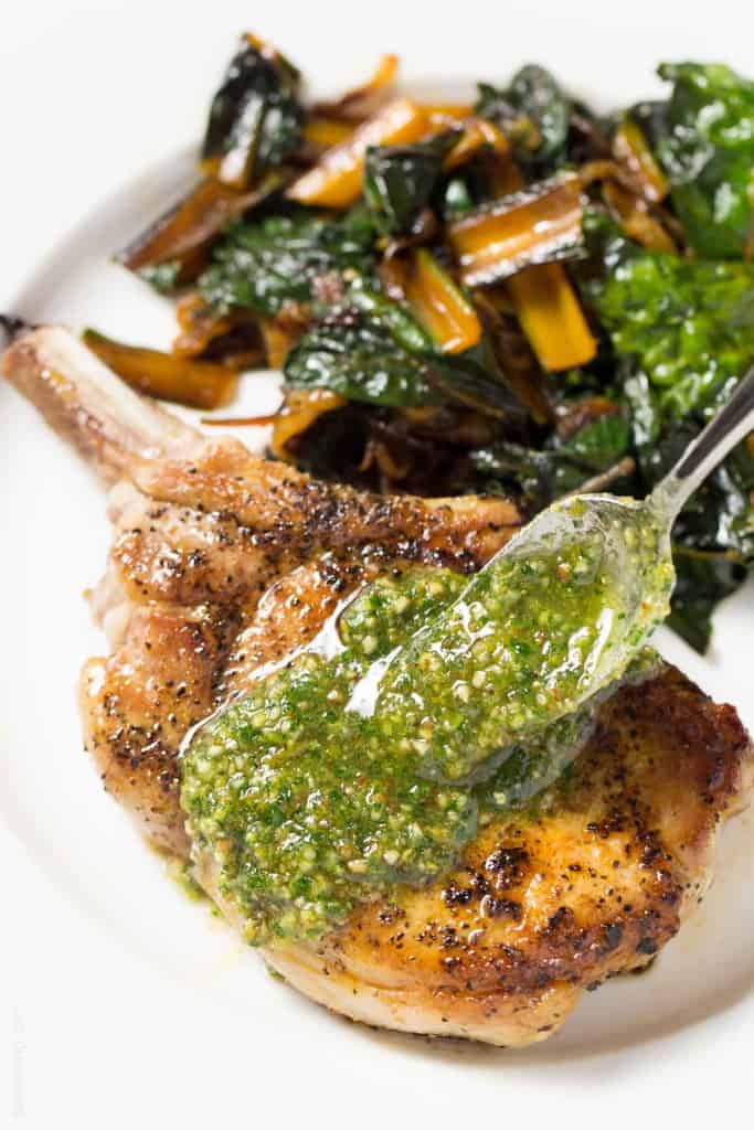 Pork Chops with Orange Pecan Pesto (Paleo, Gluten Free, Whole30, Low Carb)