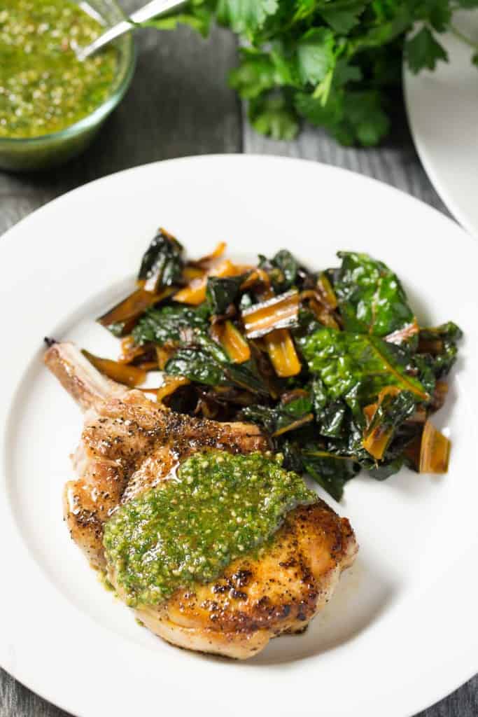 Pork Chops with Orange Pecan Pesto (Paleo, Gluten Free, Whole30, Low Carb)