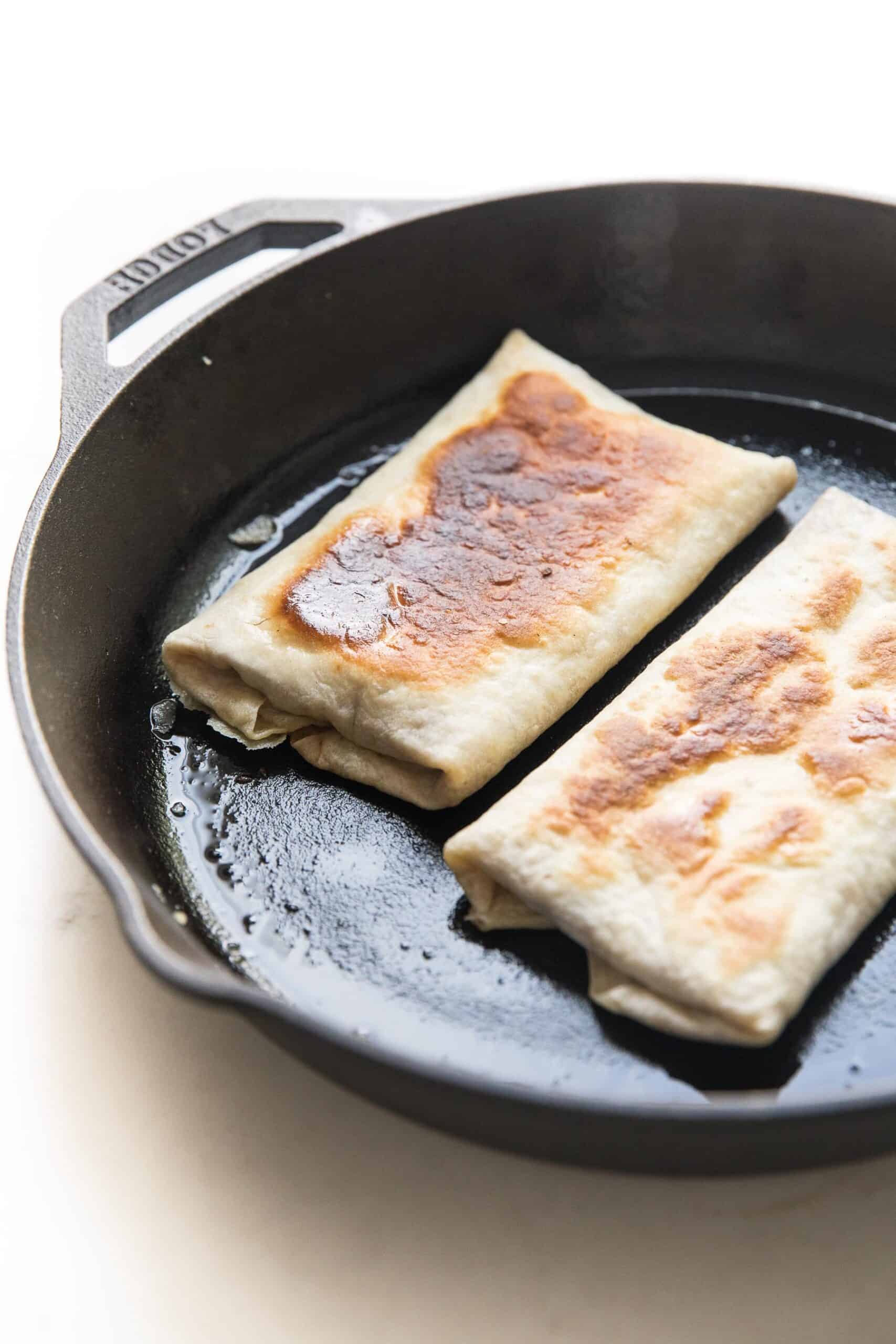 CRISPY BURRITOS IN A CAST IRON SKILLET