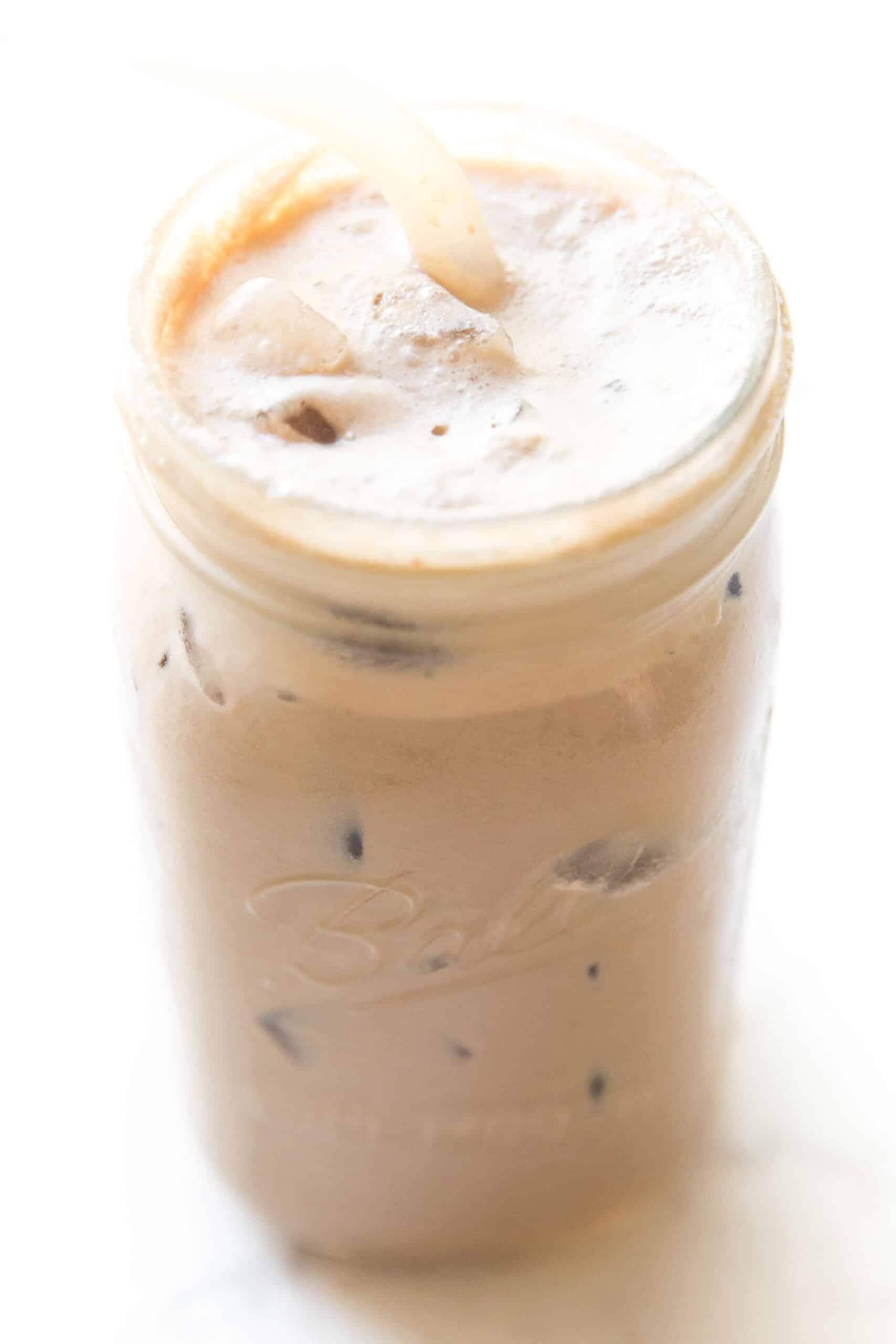 iced mocha in a mason jar