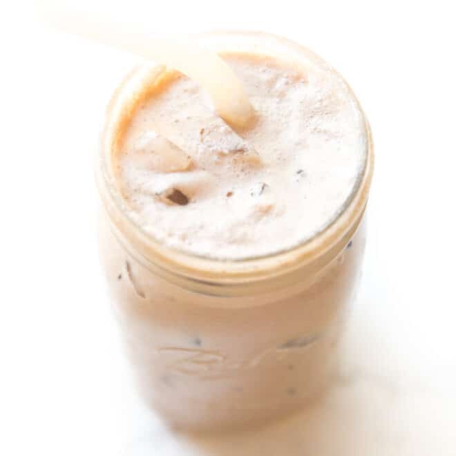 iced mocha in a mason jar