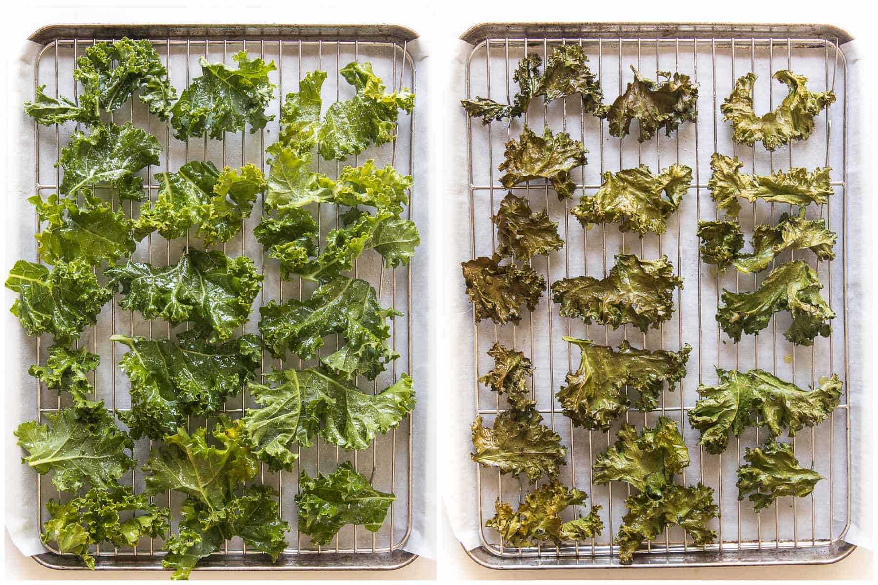 before and after baking kale chips