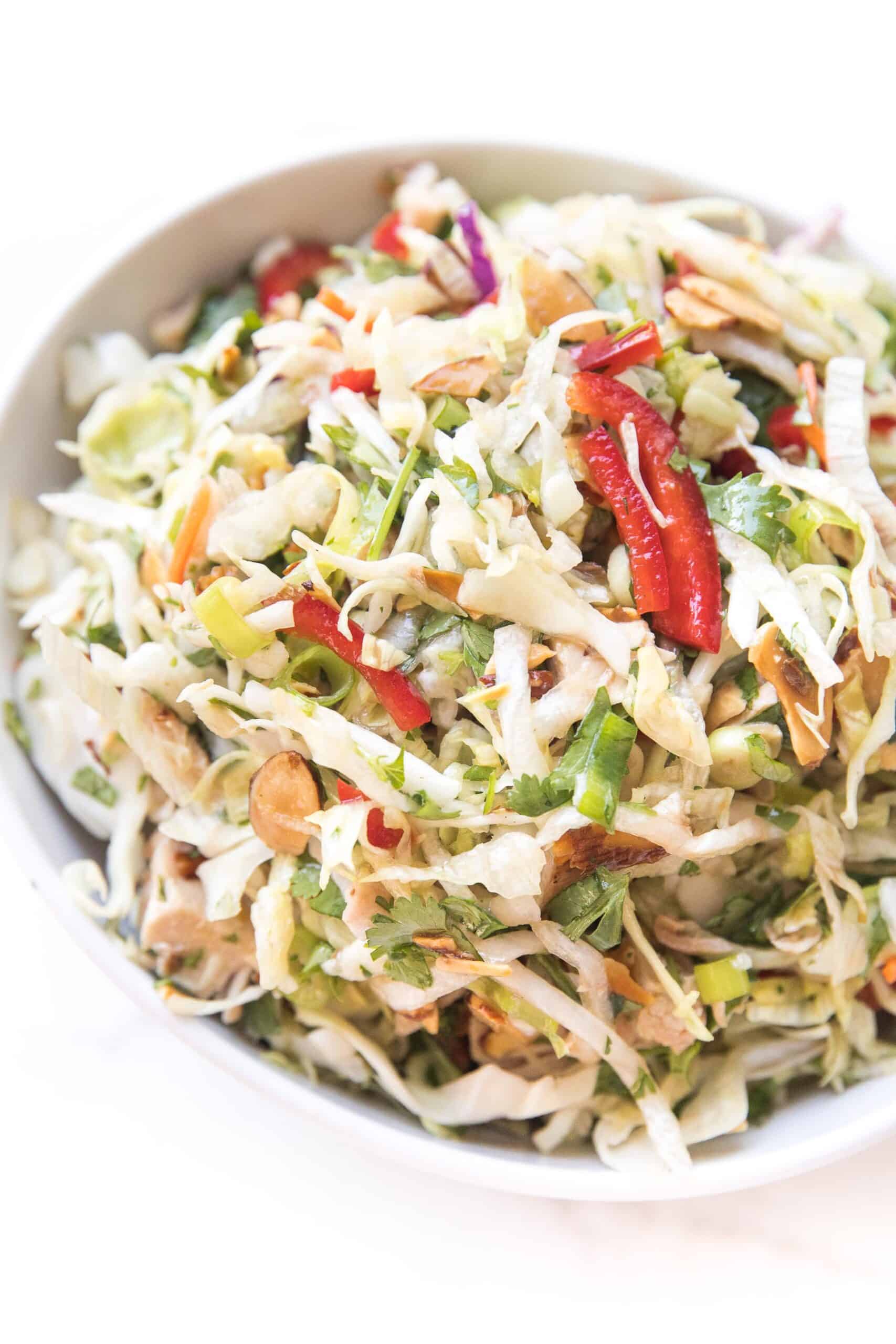 keto chinese chicken salad in a white bowl