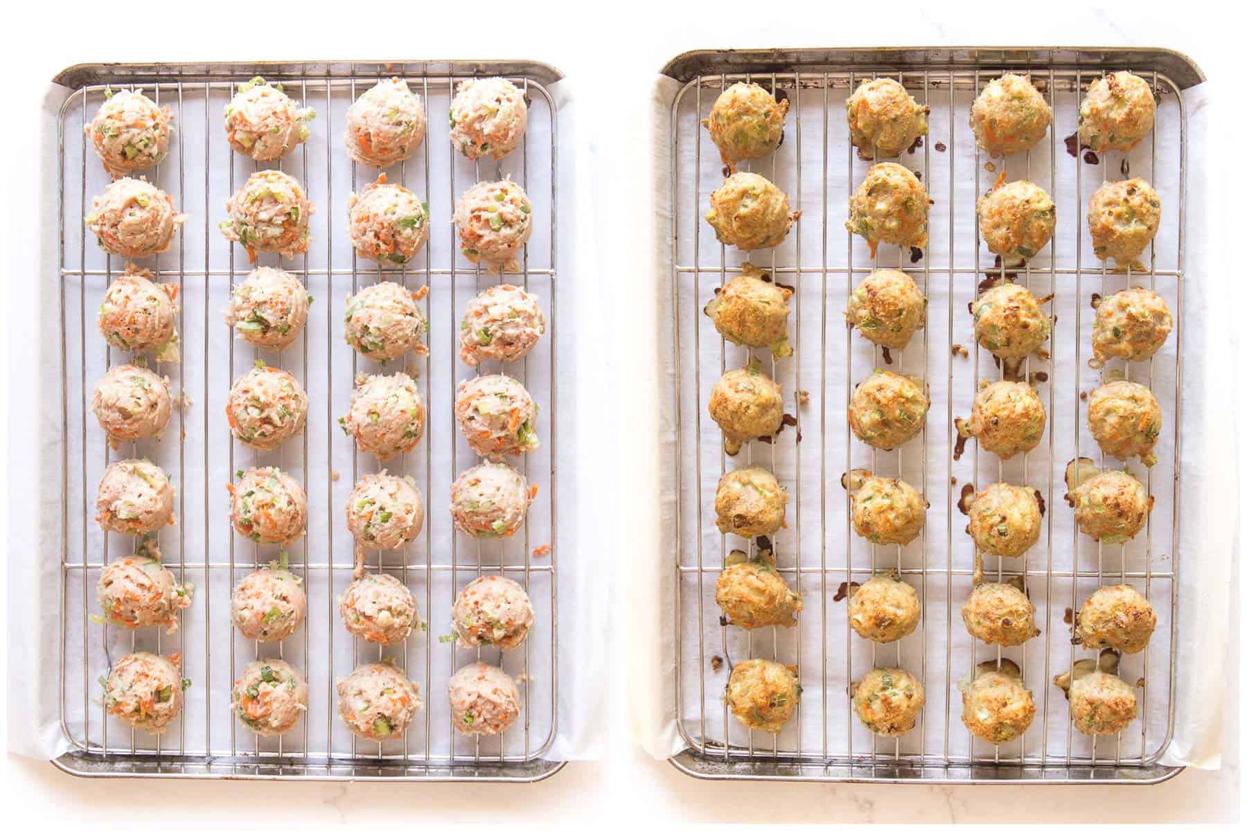 before and after of baking buffalo turkey meatballs