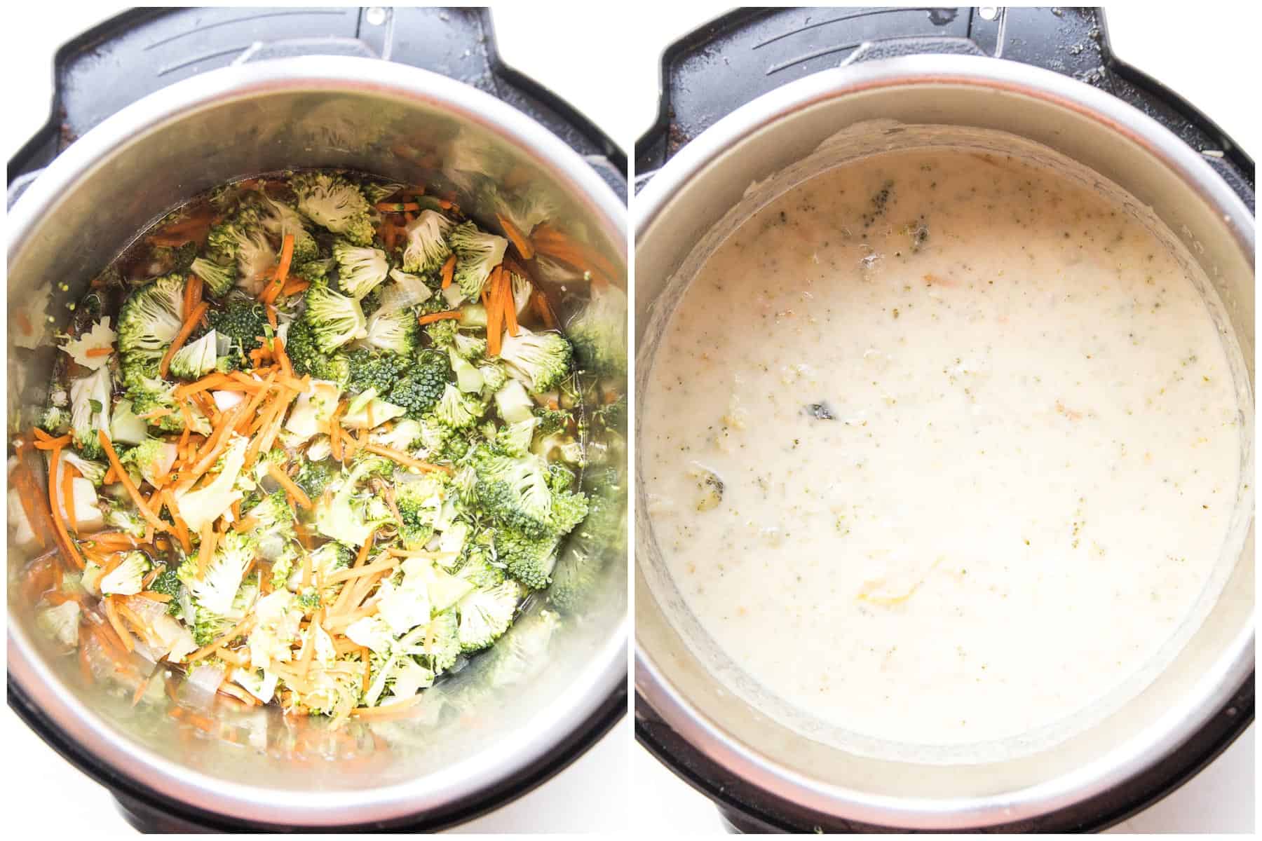 making keto broccoli cheddar soup in an instant pot