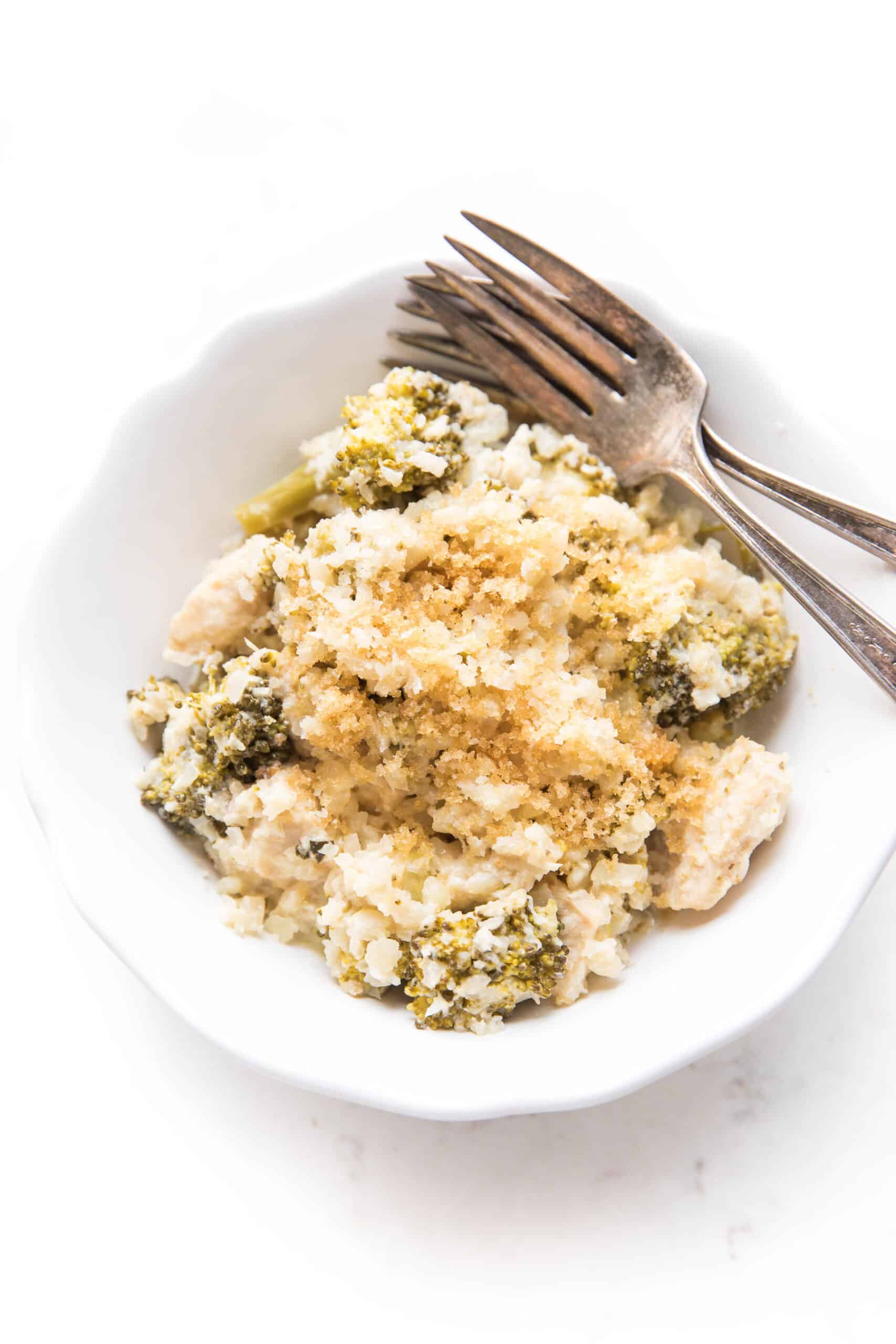 Keto Creamy Broccoli Chicken Cauliflower Rice Casserole Tastes Lovely