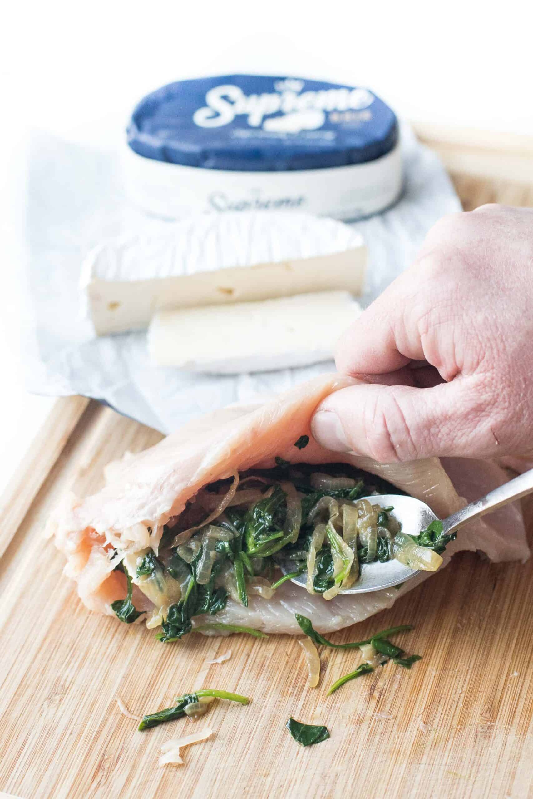 stuffing chicken breast with brie cheese and spinach