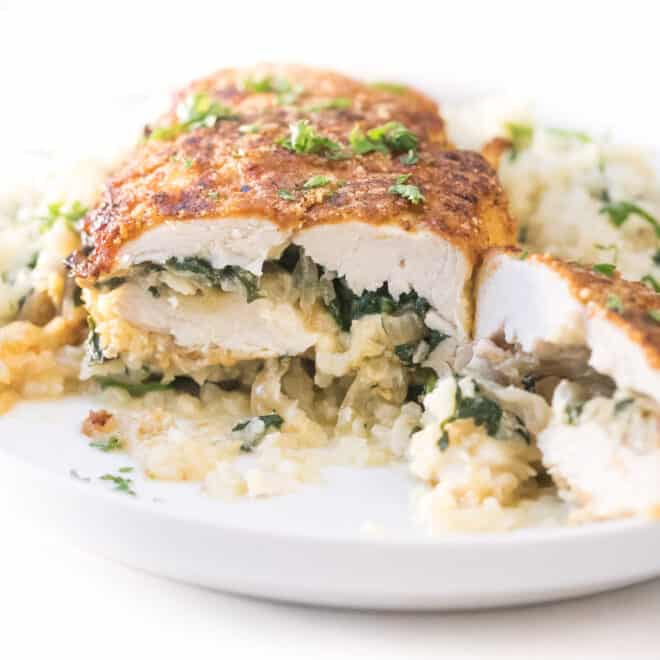 Keto Brie + Spinach Stuffed Chicken - Tastes Lovely