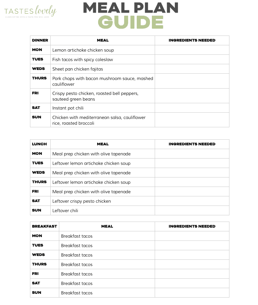 sample weekly meal plan