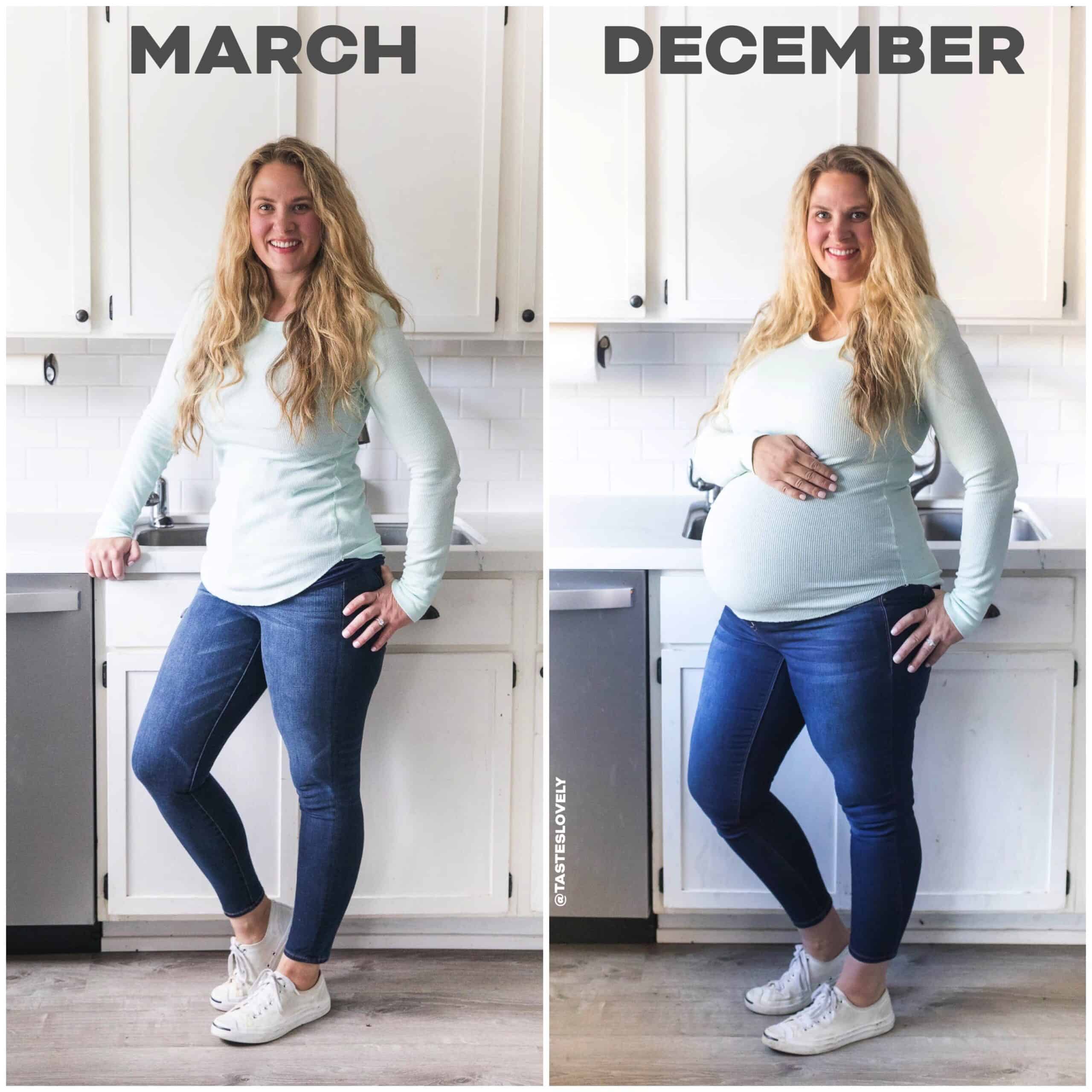 two side by side photos showing weight loss and pregnancy after eating clean keto