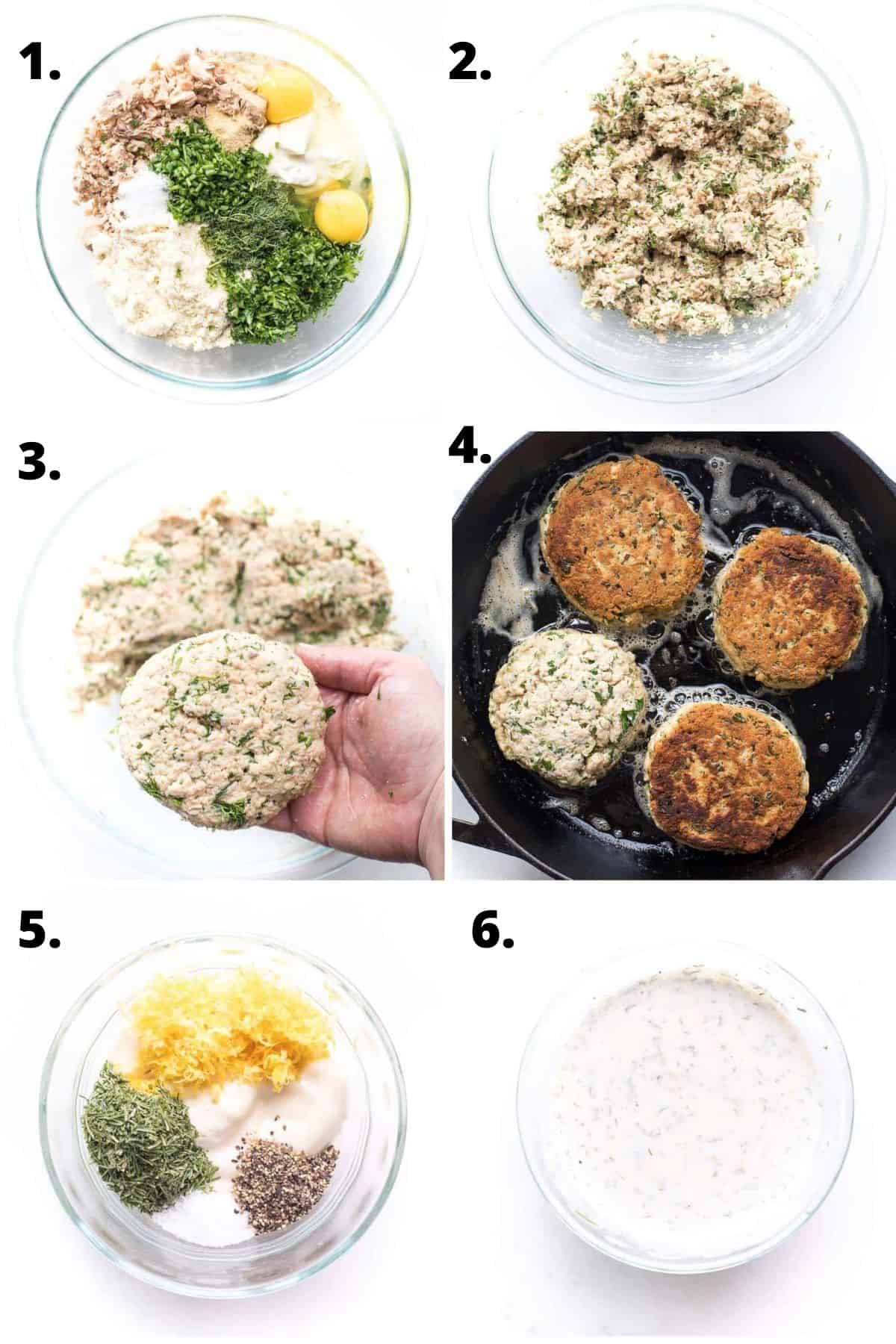 numbered step by step photos showing how to make keto salmon patties