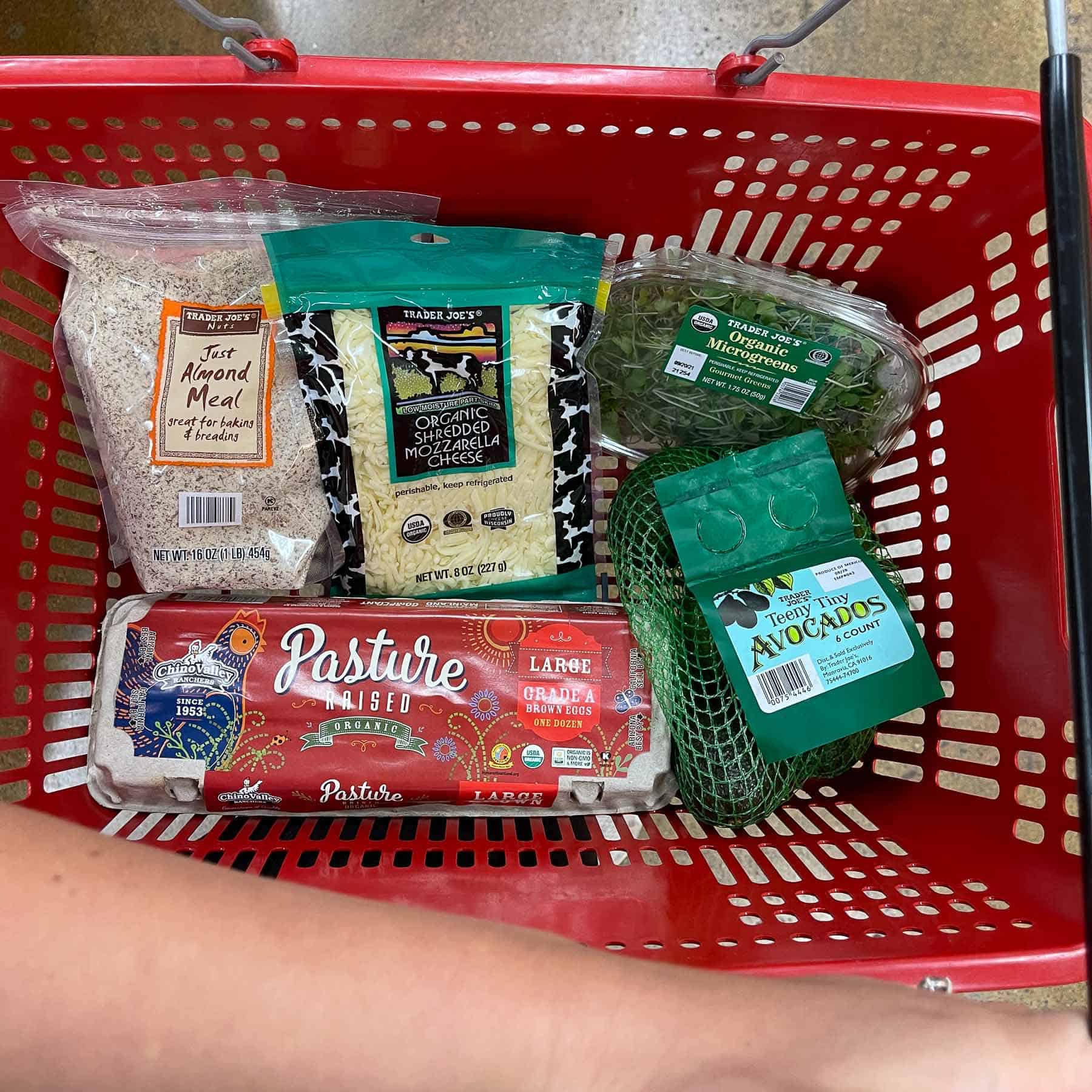 grocery basket filled with ingredients to make a chaffle