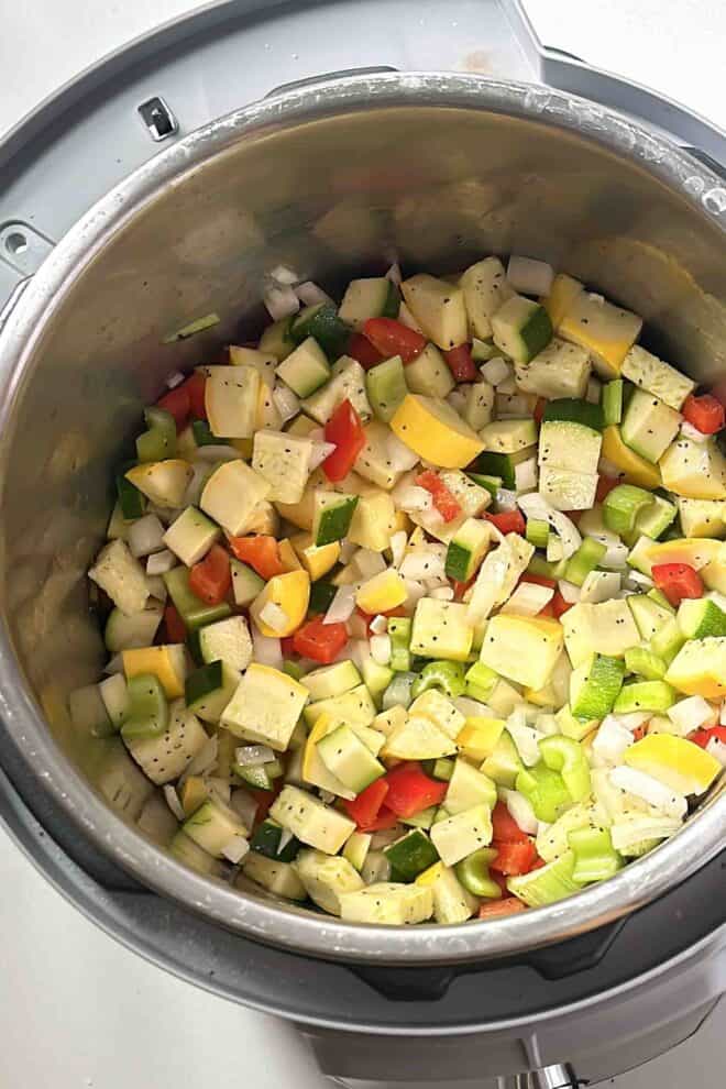 a pot filled with veggies
