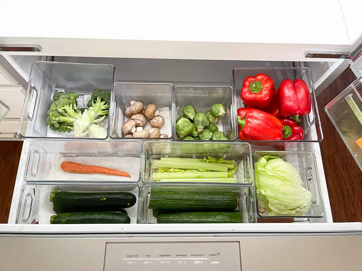 organizing containers for refrigerator produce pull out drawer