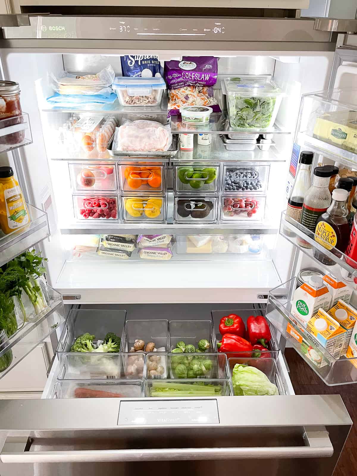 Shot of an organized refrigerator with organization conatiners