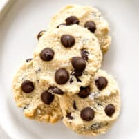 chocolate chip cookies on a white plate