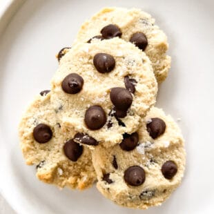 chocolate chip cookies on a white plate