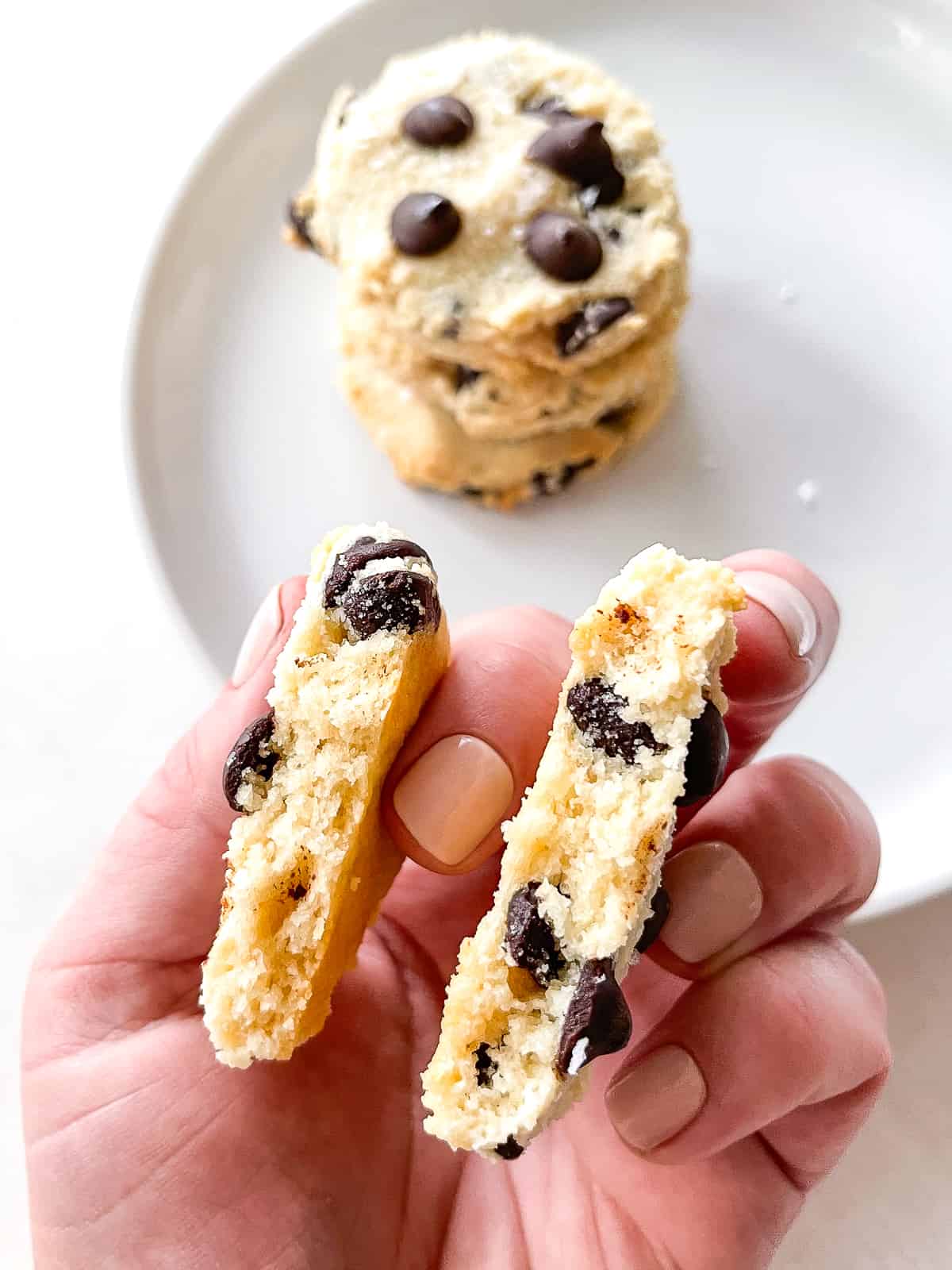 inside view of the crumb of chocolate chip cookies