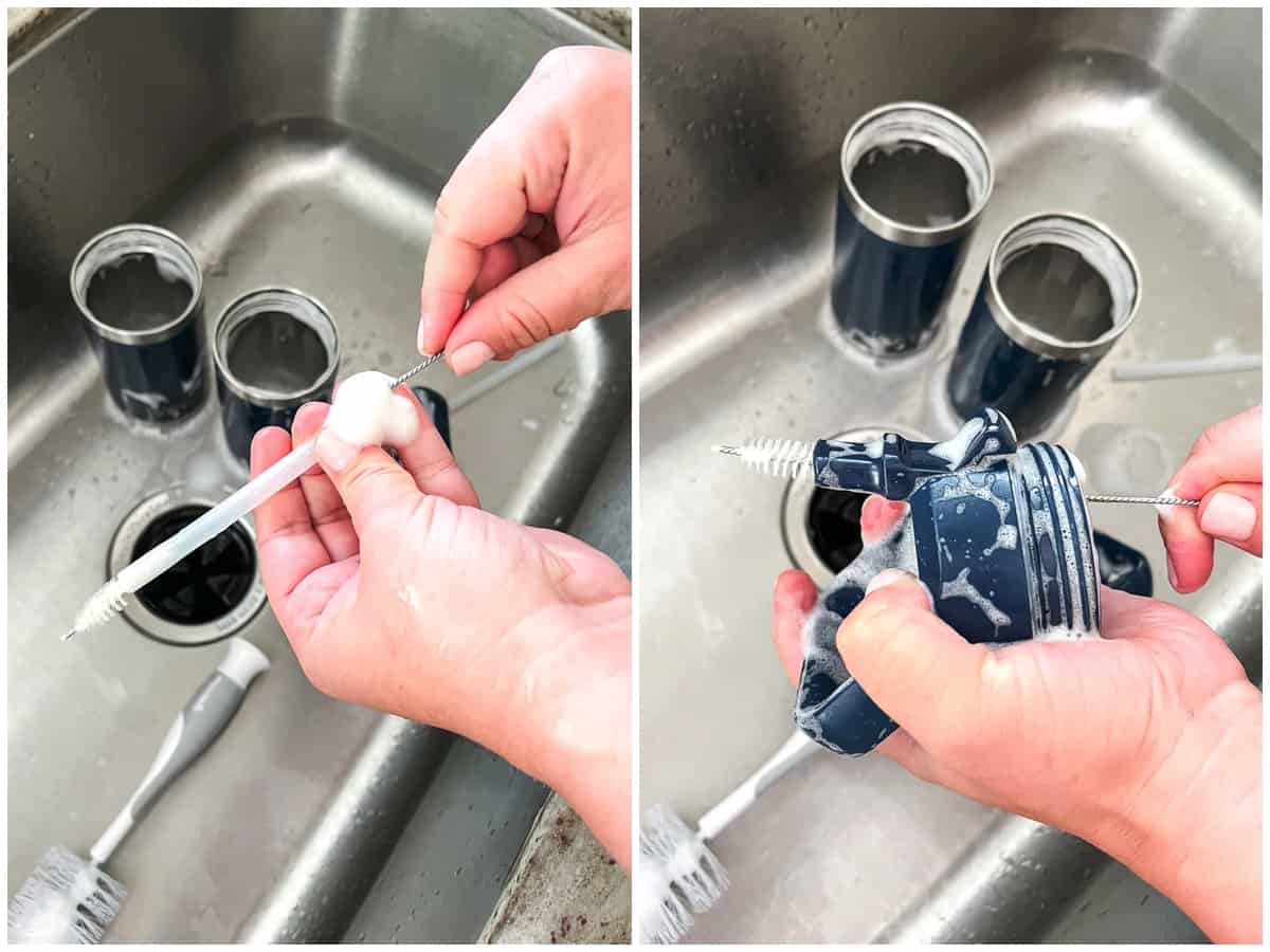 cleaning straw in yeti water bottle with branch basics