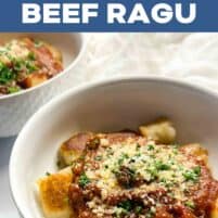 pinterest image for instant pot beef ragu